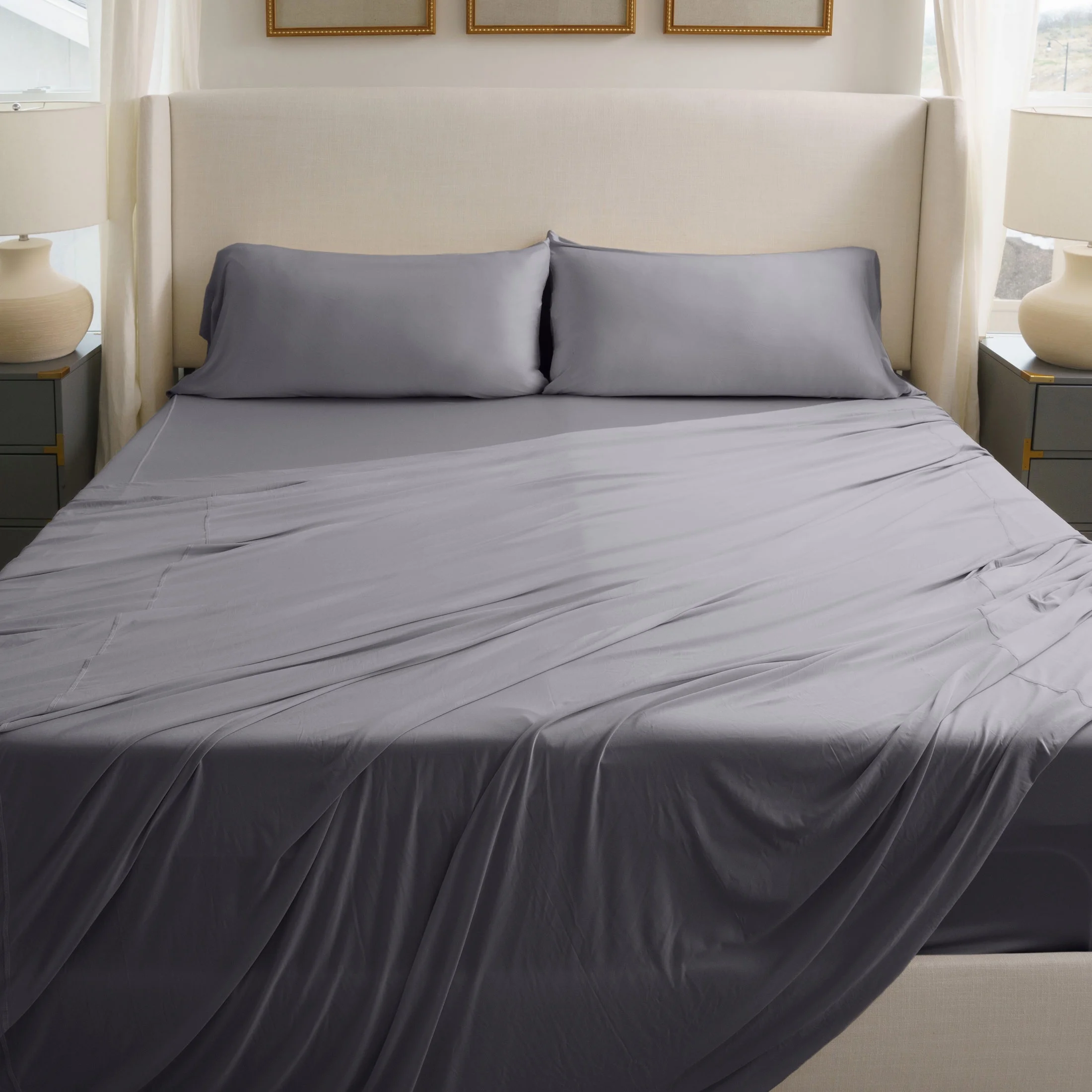 SHEEX Active Comfort Sheet Set with 2 Pillowcases, King/California King - Cooling - Breathable - Deep Pocket - Moisture-Wicking, Pewter