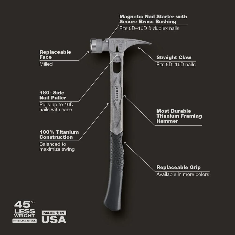 Stiletto TIB15MC 15-oz TIBONE Titanium Hammer Milled Face with Curved Handle