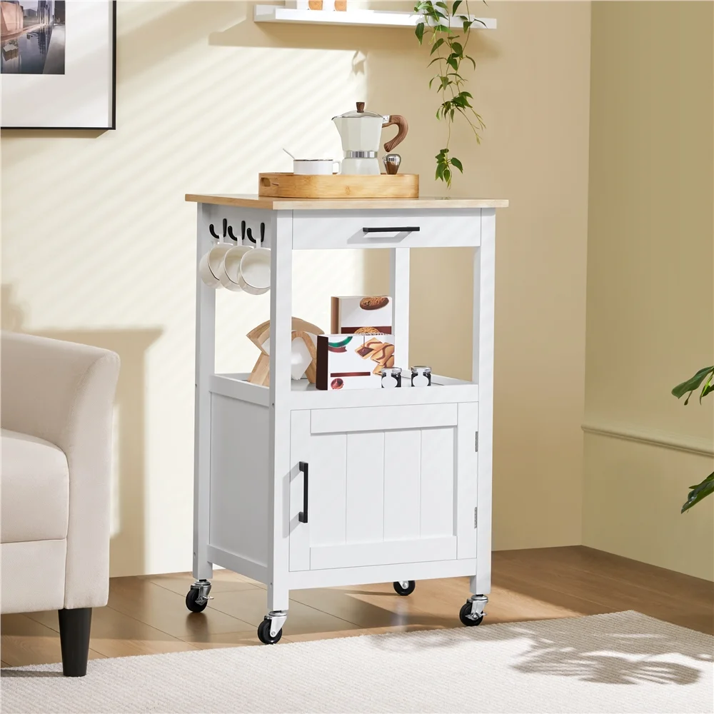 Yaheetech Kitchen Island Cart Storage Rolling Kitchen Cart W/Wheels for Dining Rooms Kitchens Living Rooms, White