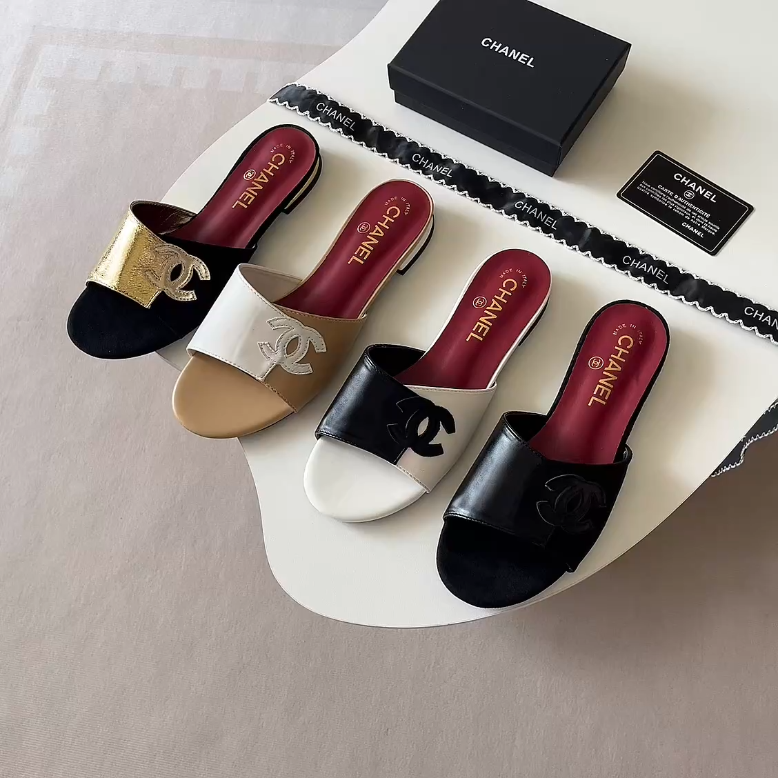 Chanel 26P Double C Two-Tone Flat Slippers