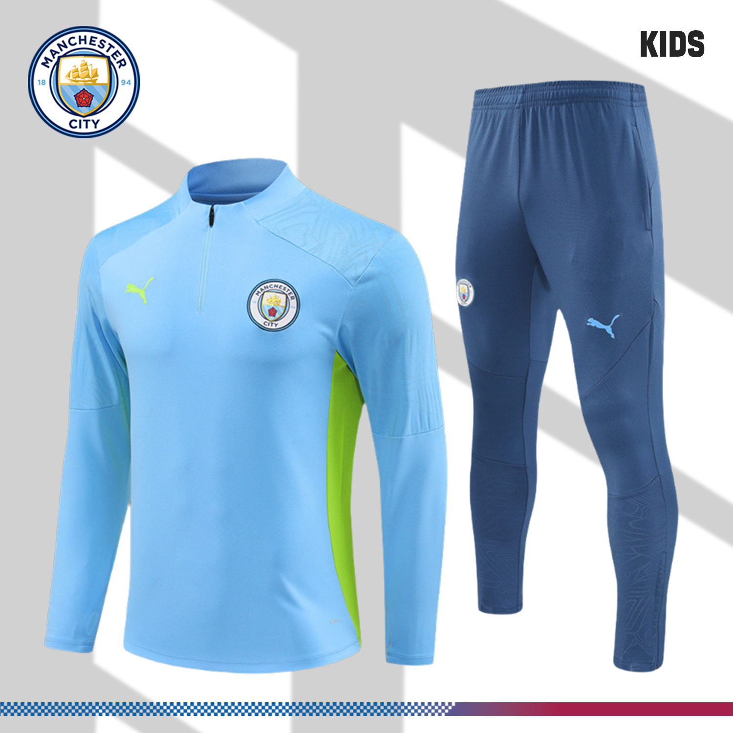 2024/2025 Manchester City Blue Kids Half Zip Training Clothes (Kids Kit)