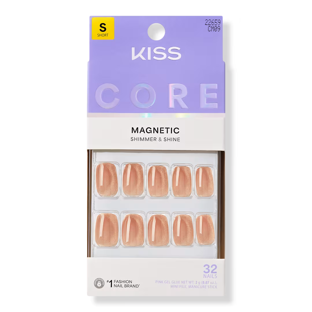 Kiss  Core Magnetic Short Squoval Press On Nails, Bedazzling