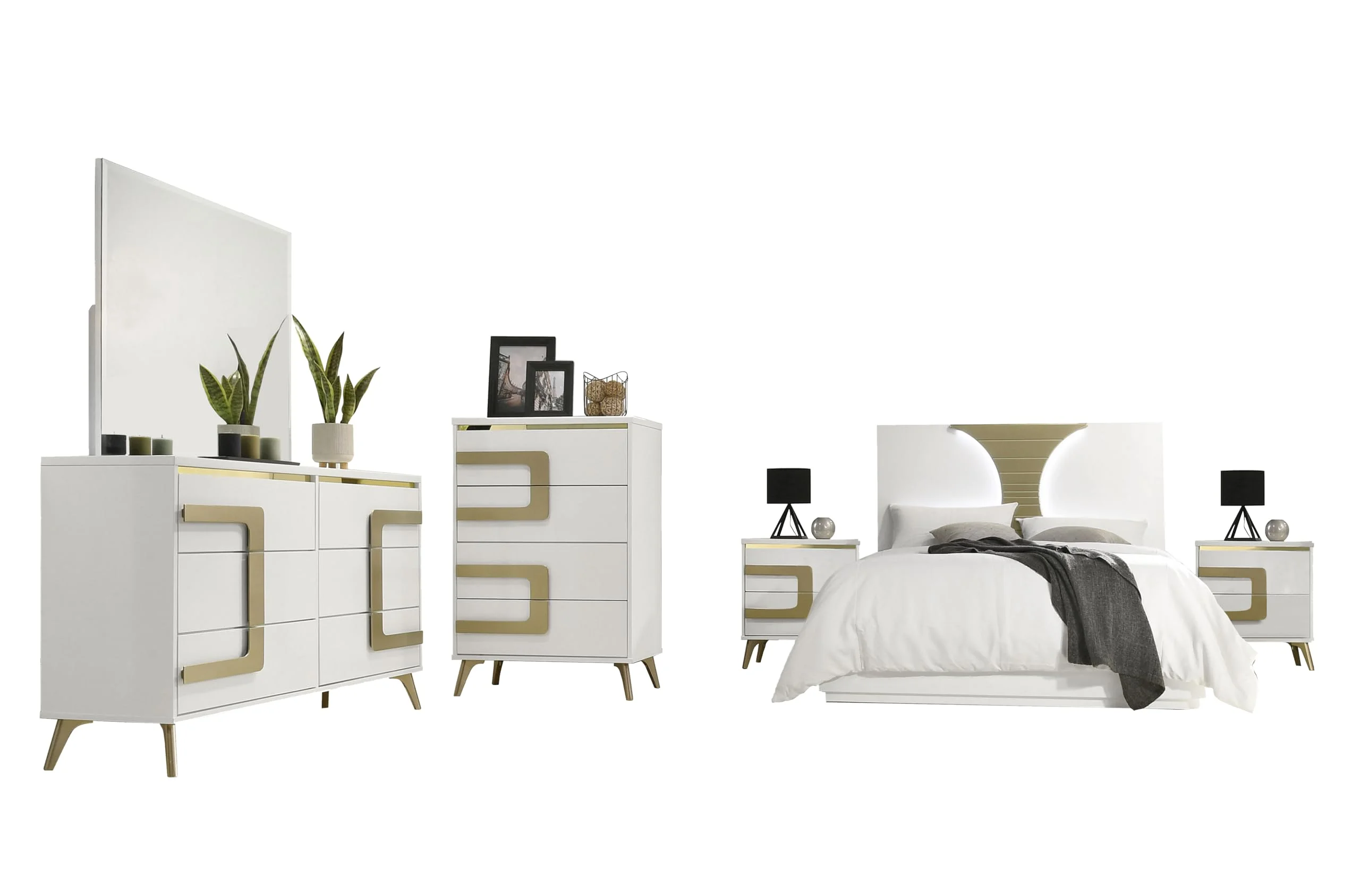 Kings Brand Furniture Claire 6-Piece King Bedroom Set C LED Headboard Bed, Dresser, Mirror, Chest & Nightstands for Adults
