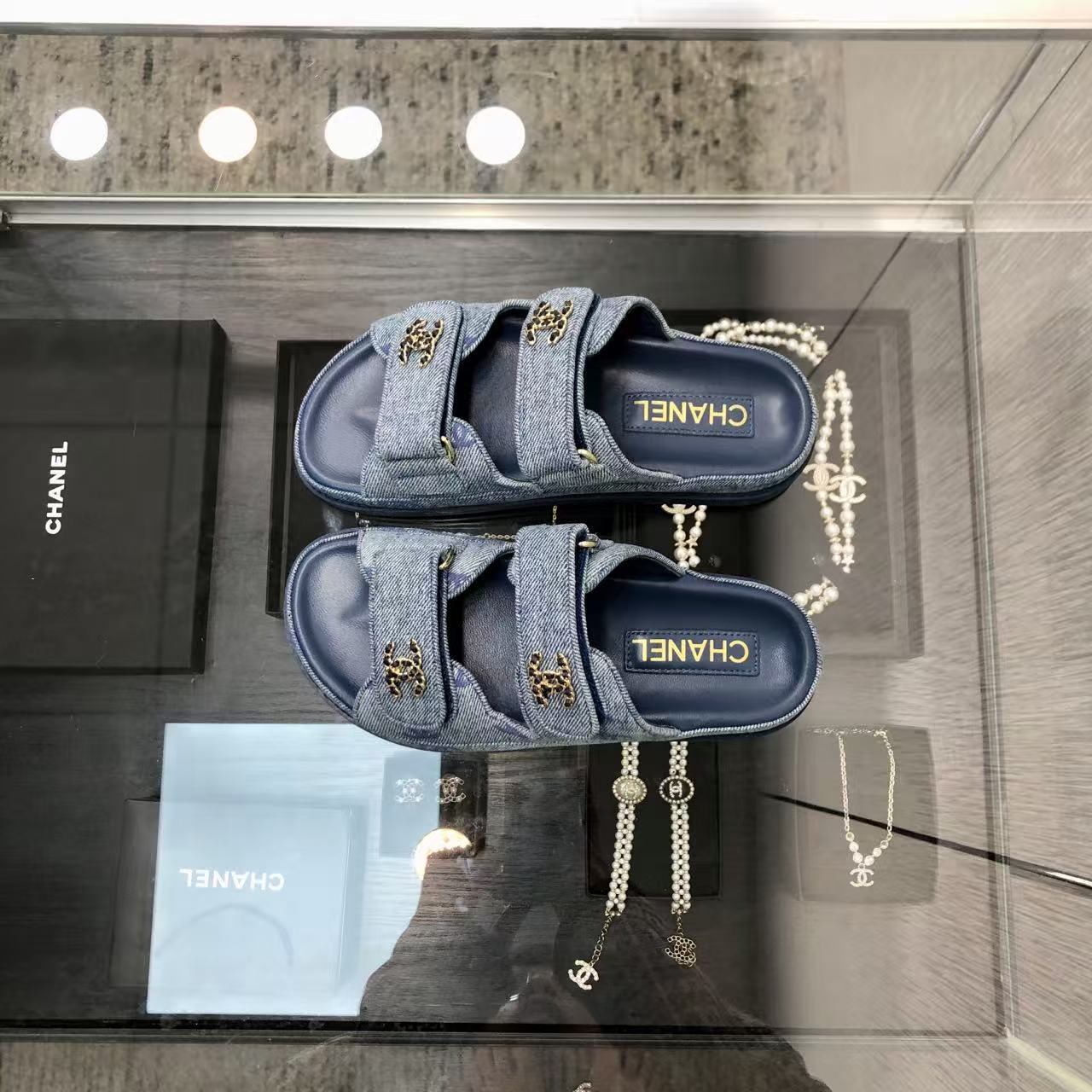 Chanel Denim CC Sandals Mules