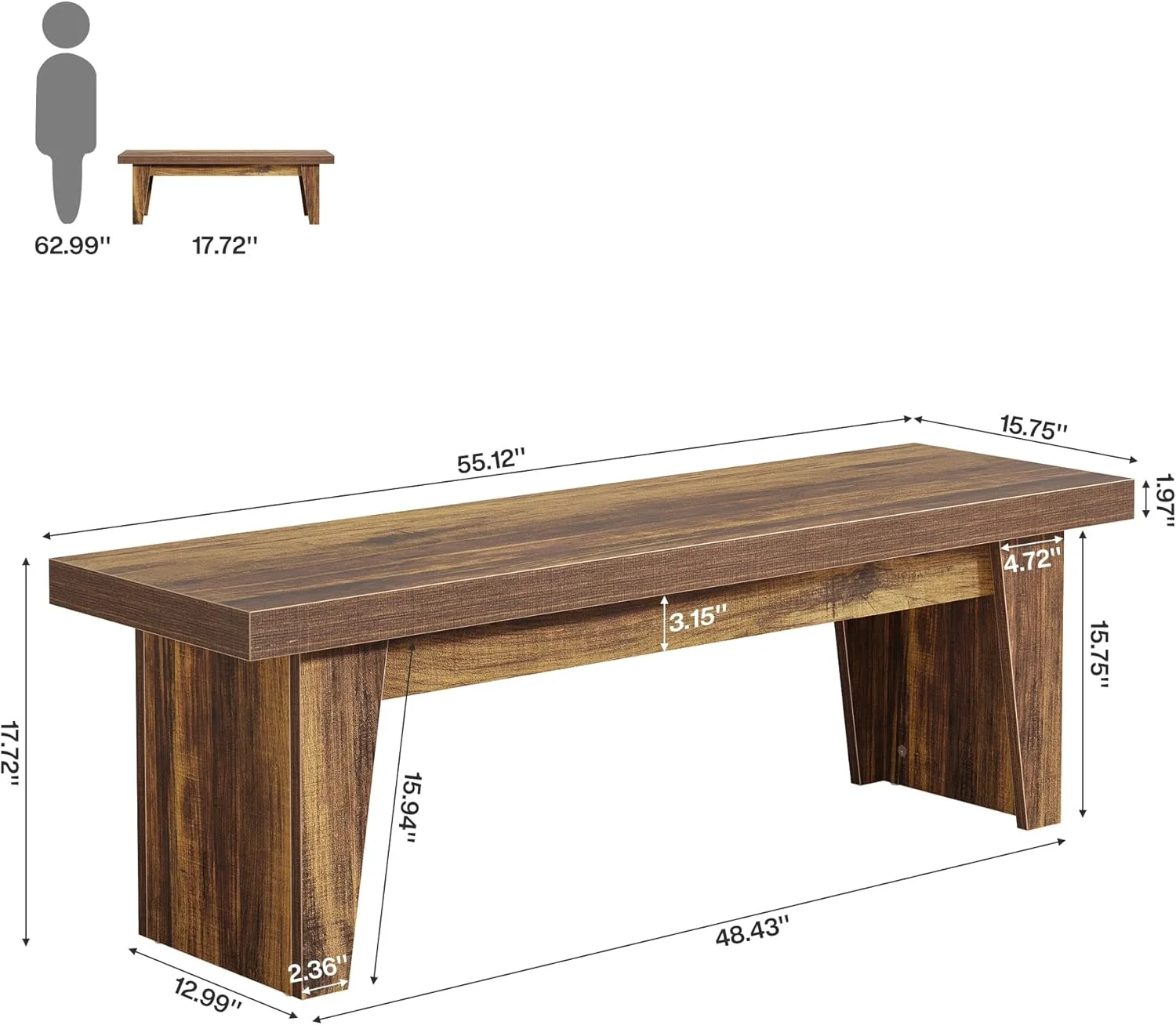Tribesigns 55" Farmhouse Long Entryway Bench, Wood Entry Seat with Storage for Living Room, Brown