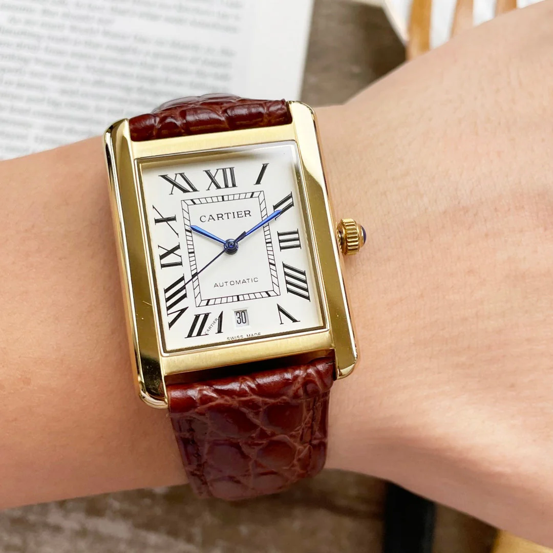 CARTIER Watch TANK MUST 31 LARGE SIZE GOLD CASE CROCODILE LEATHER