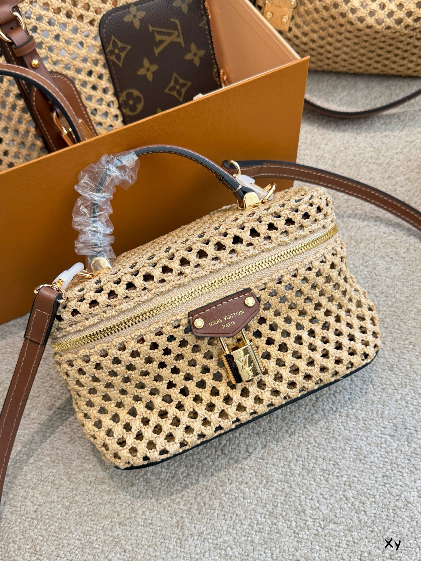 LV Mini Nice Vanity Case Woven Crochet Raffia Lock Crossbody Top Handle Bag
