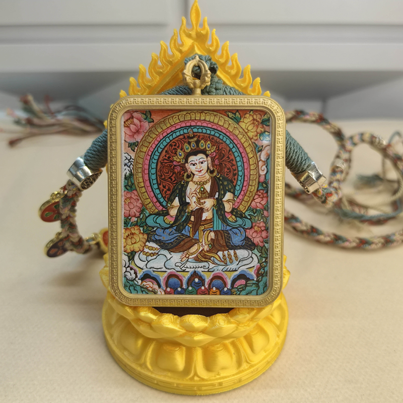 Hand-Painted Samantabhadra Bodhisattva Thangka Pendant - Wisdom Buddha Necklace for Clarity & Enlightenment