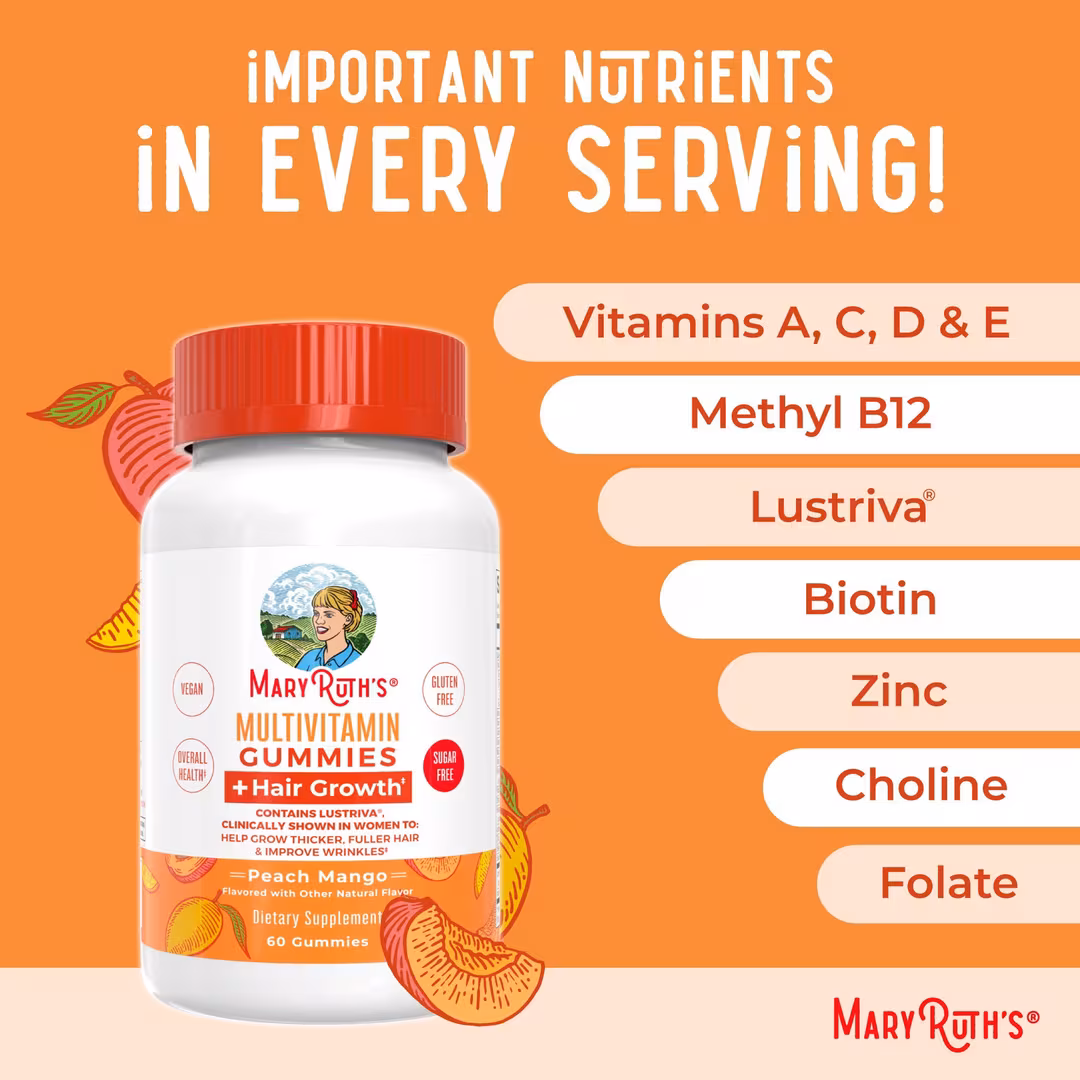 MaryRuth's  Multivitamin Gummies + Hair Growth Peach Mango
