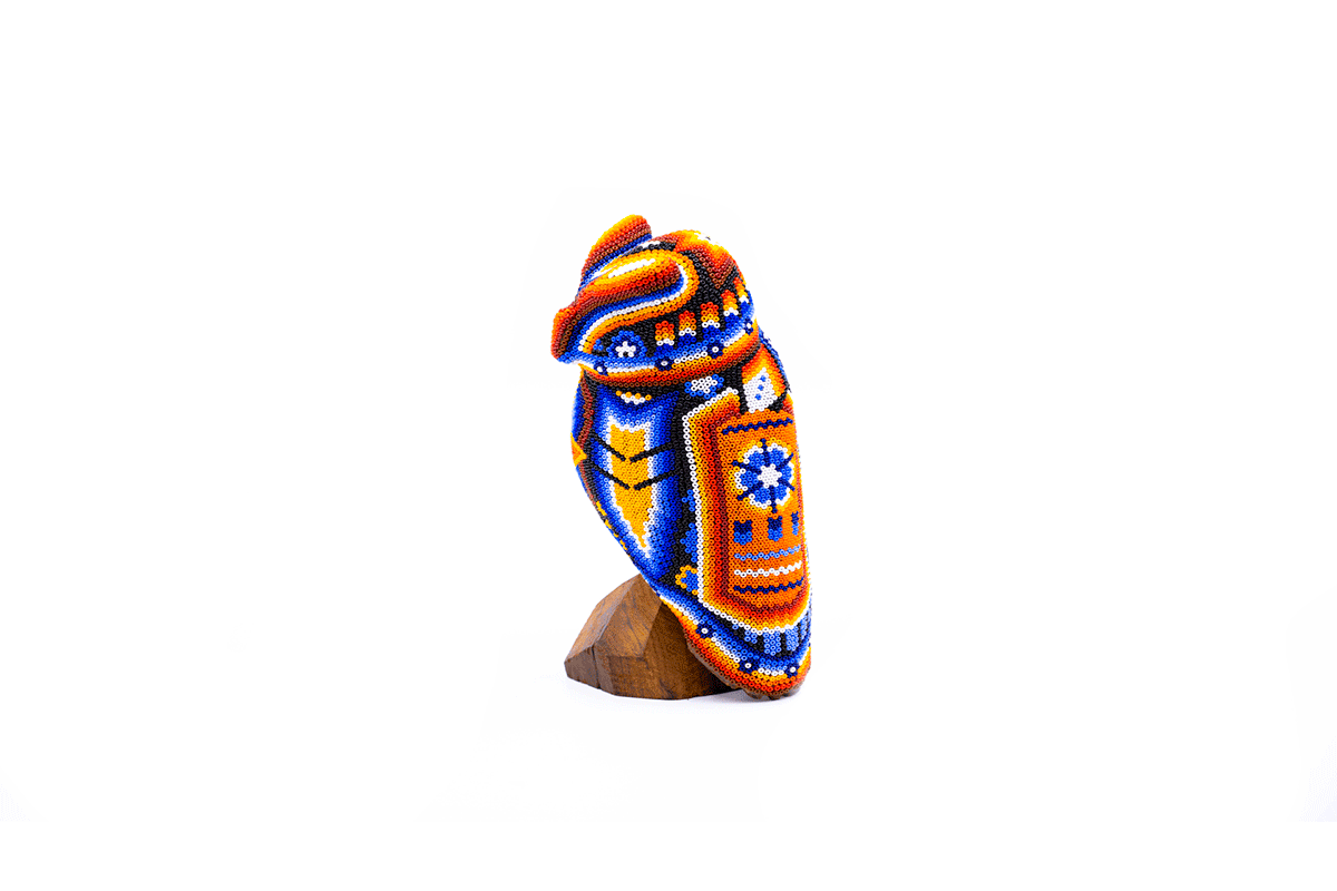 Búho en Base - Obra de Arte Huichol