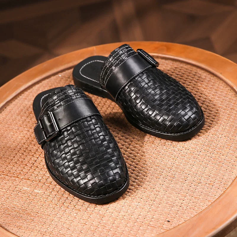 Vegetable tanned washed fetal cowhide handwoven Roman sandals