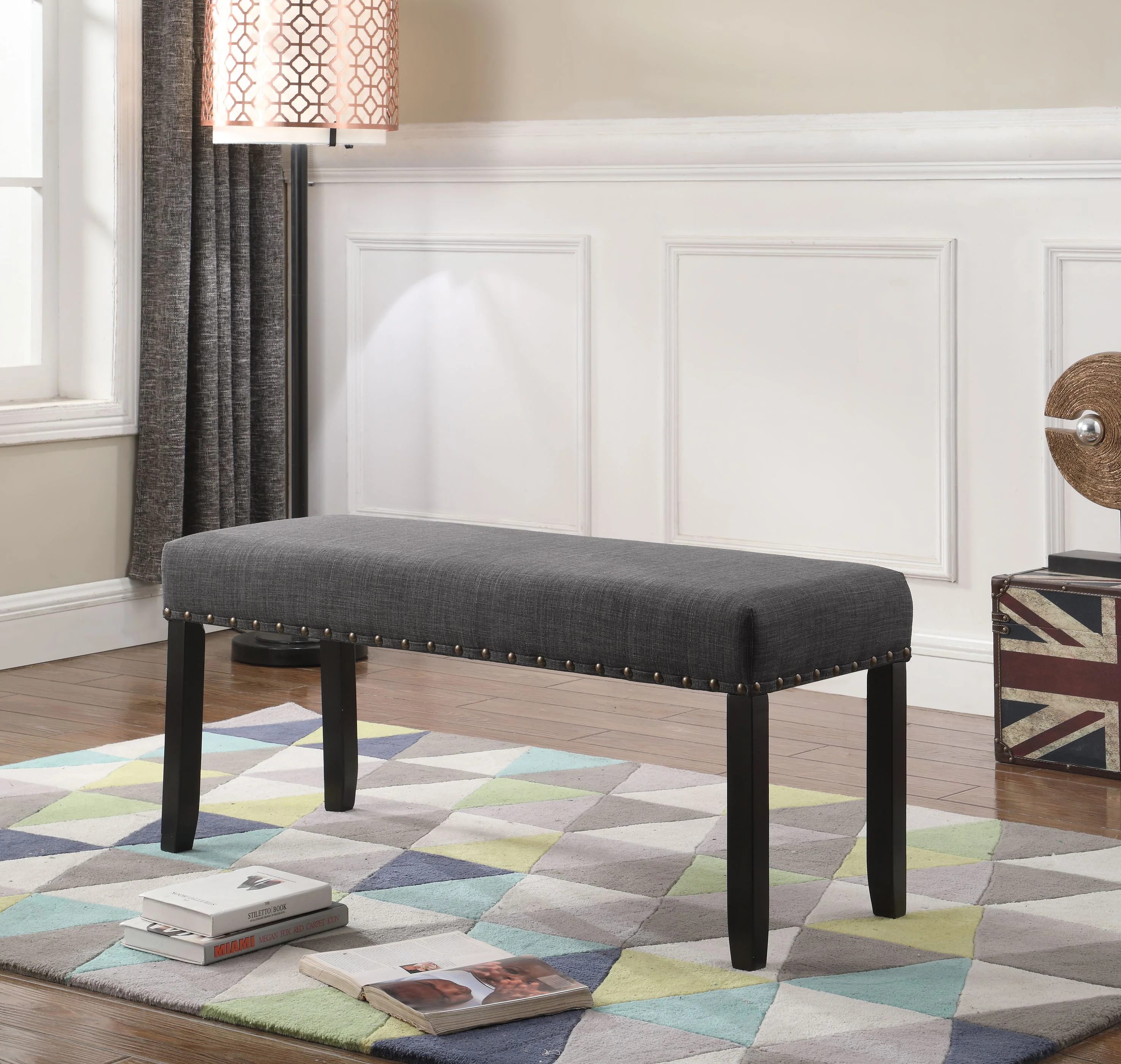 Roundhill Furniture Biony Bench, Gray