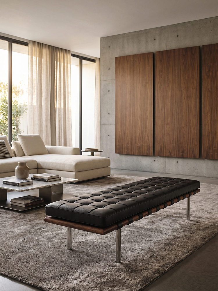 Italian minimalist Barcelona bench, living room leather bench, bedroom bedside bench, office study leisure bench.