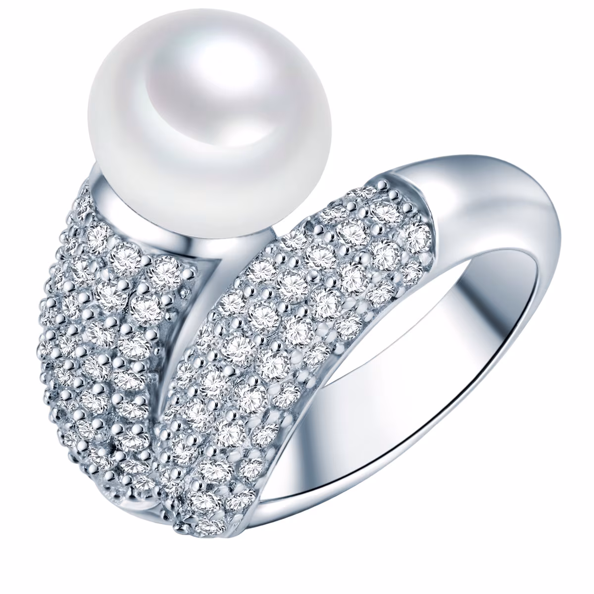 Perlen-Ring aus Sterling Silber in silber mit Zirkonia Süßwasser-Zuchtperle