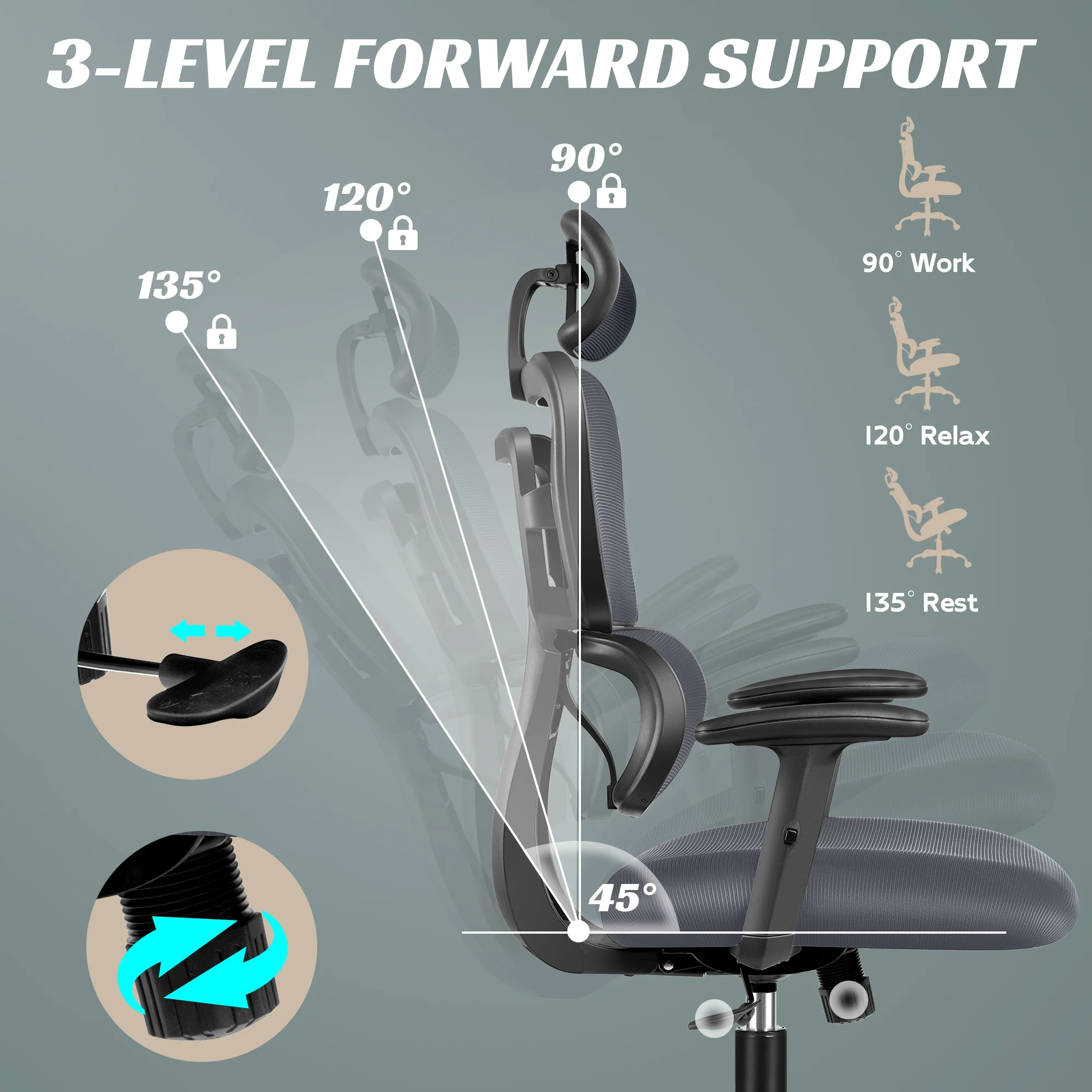 COOLHUT Ergonomic Office Chair Desk Chair High Back Computer Chair with Lumbar Support, High-Sponge Cushion Home Office Chair, 300lbs, Dark Gray