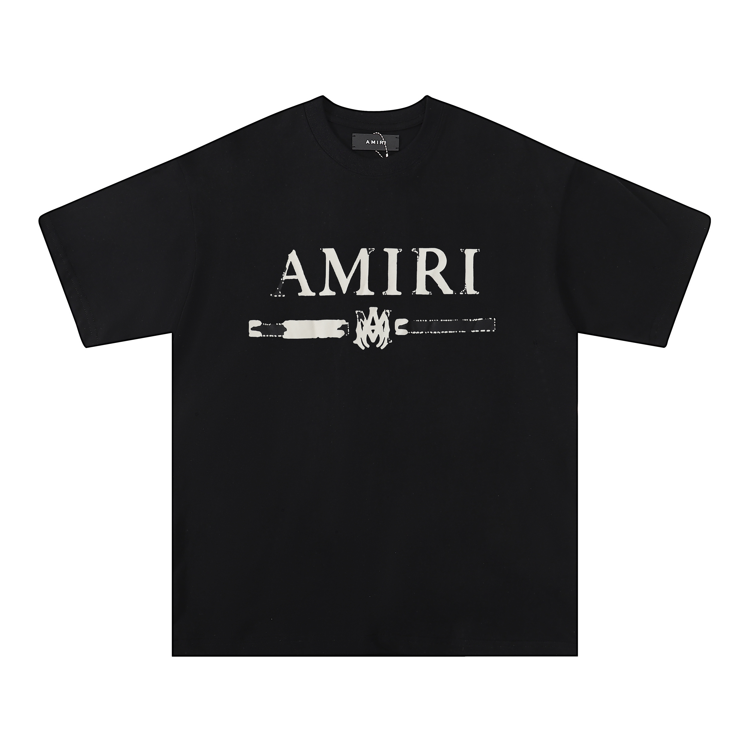 Short-sleeved shirt with black distressed logo letter printing