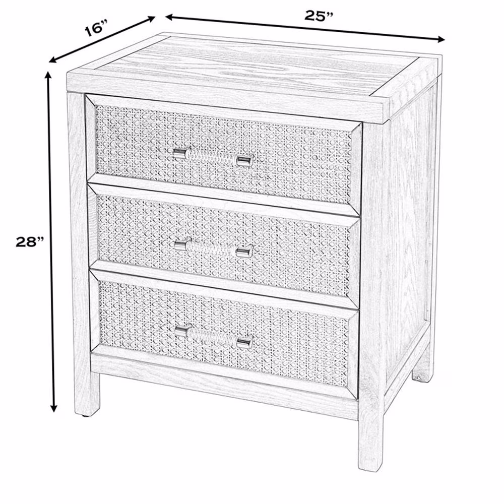 Beaumont Lane Modern Cane And Solid Wood 3 Drawer Chest in Natural