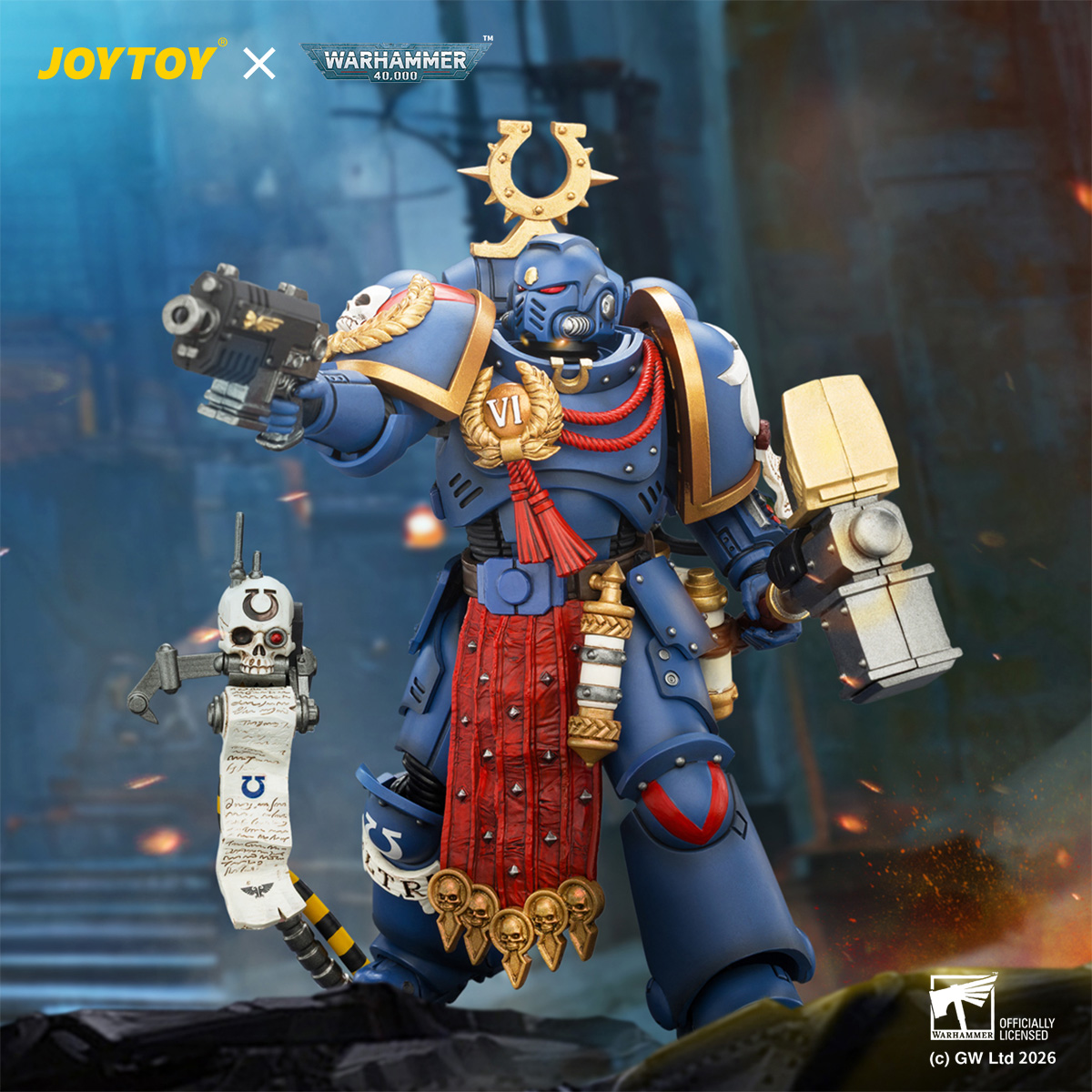 JOYTOY JT04889 Warhammer 40k 1:18 Ultramarines Ferren Areios with Thunder Hammer and Bolt Pistol - JOYTOY WORLD