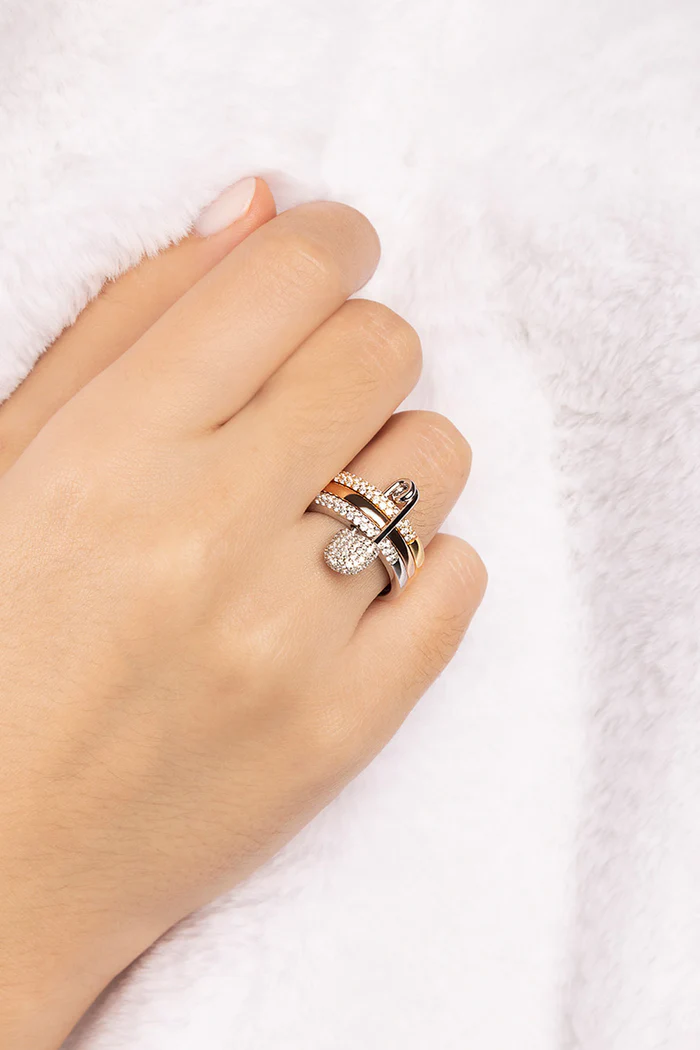 Anello a triplo cerchio con spilla da balia, LOVE, SMILE, BONHEUR