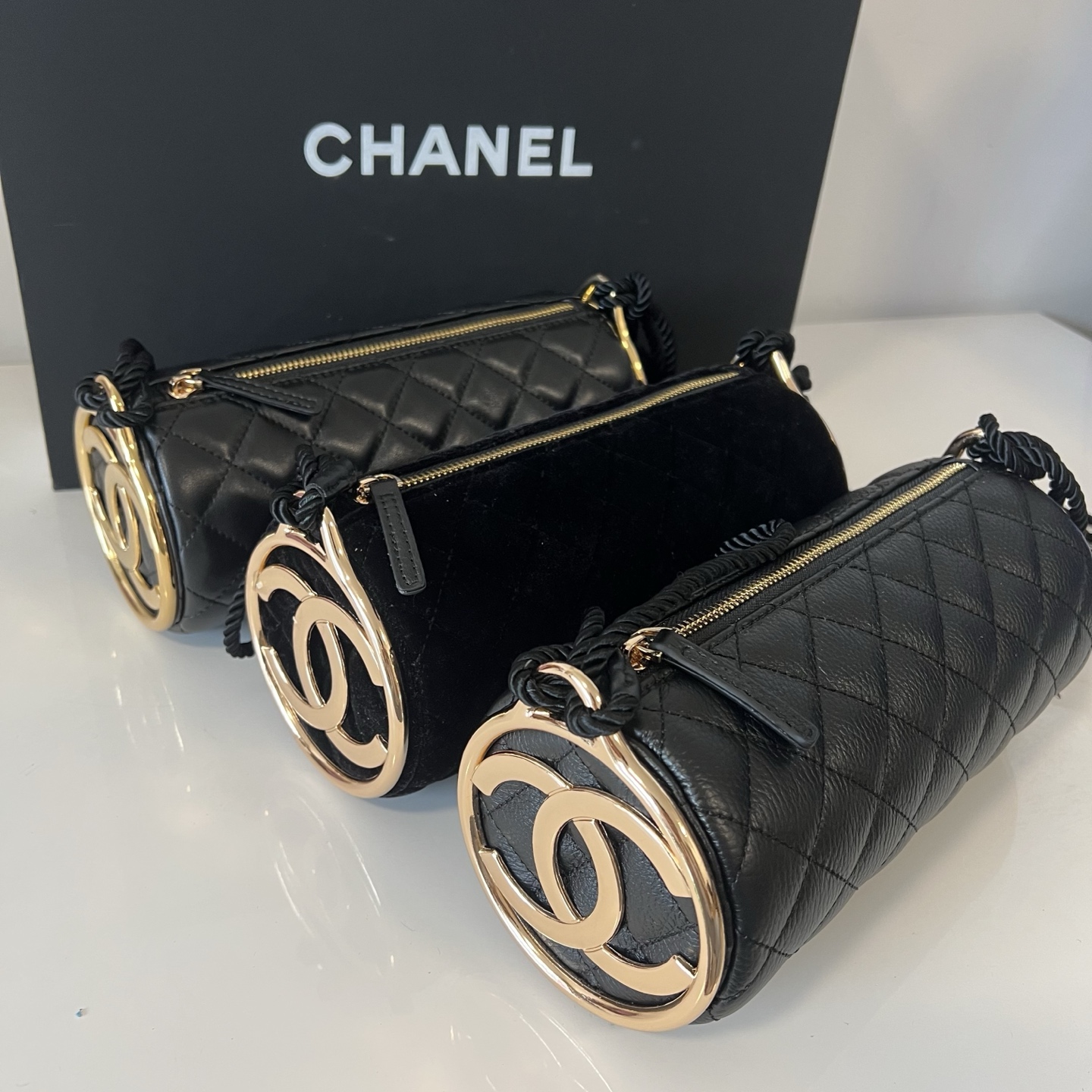 Chanel Style Quilted Cylinder Tassel Barrel Bag