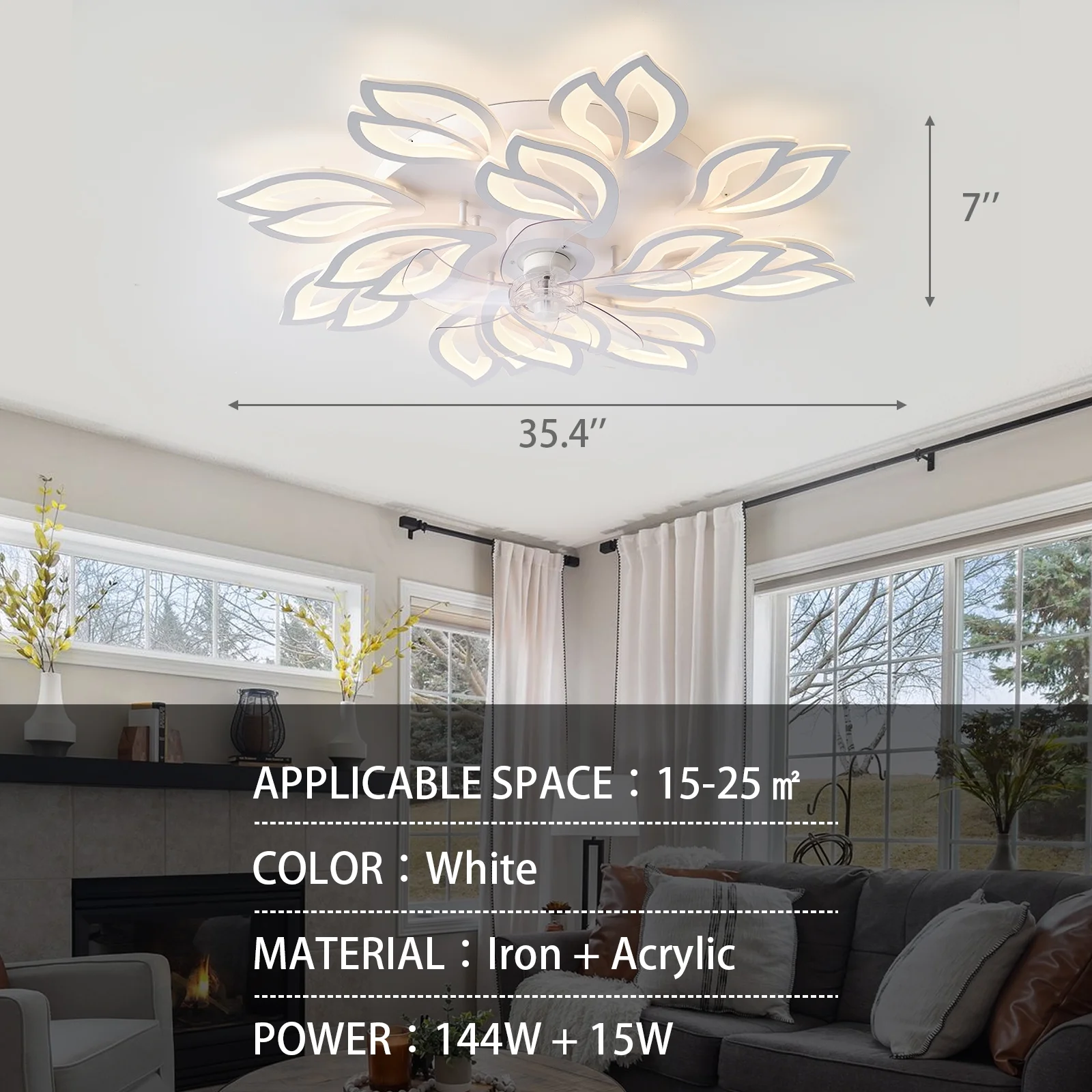 31.4" Modern Flush Mount Ceiling Fan with LED Light & Remote Control, Dimmable 3-Color 6-Speed Reversible Motor, Low Profile 12-Blade Fan for Bedroom, Living Room, Office - WHITE