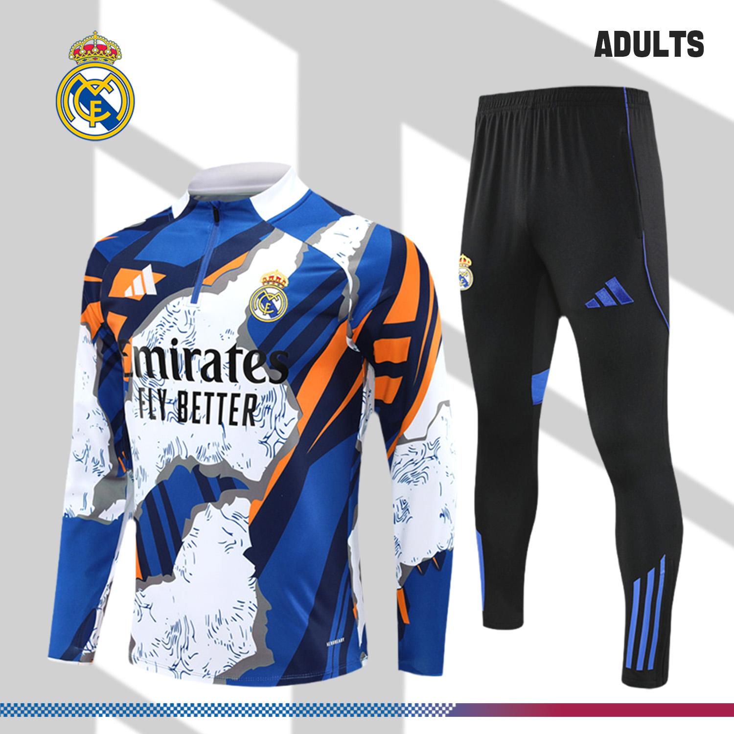 2025/2026 Real Madrid yellow and blue adult half-zip training suit (Adult Kids Kit)