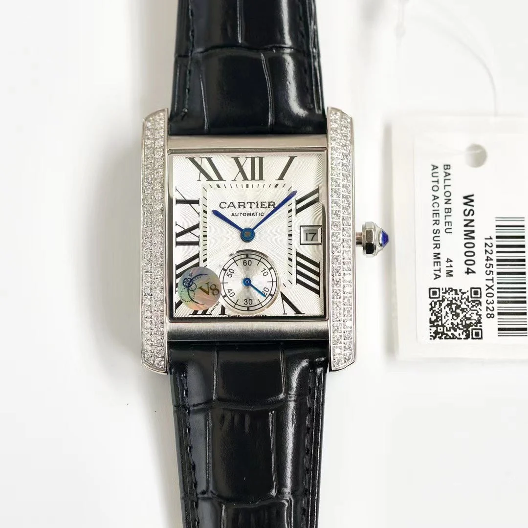 Cartier Watch TANK MC LADIES SECOND TIME STEEL CASE DIAMOND BEZEL