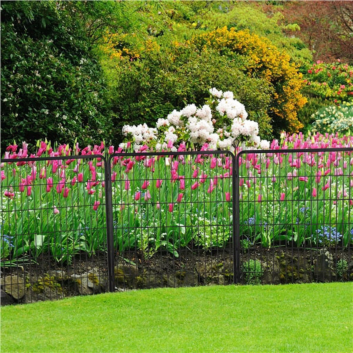 Topeakmart Decorative Garden Fence Rustproof Folding Fencing Landscape Patio Flower Bed Animal Barrier Border Black (40in x 43ft)