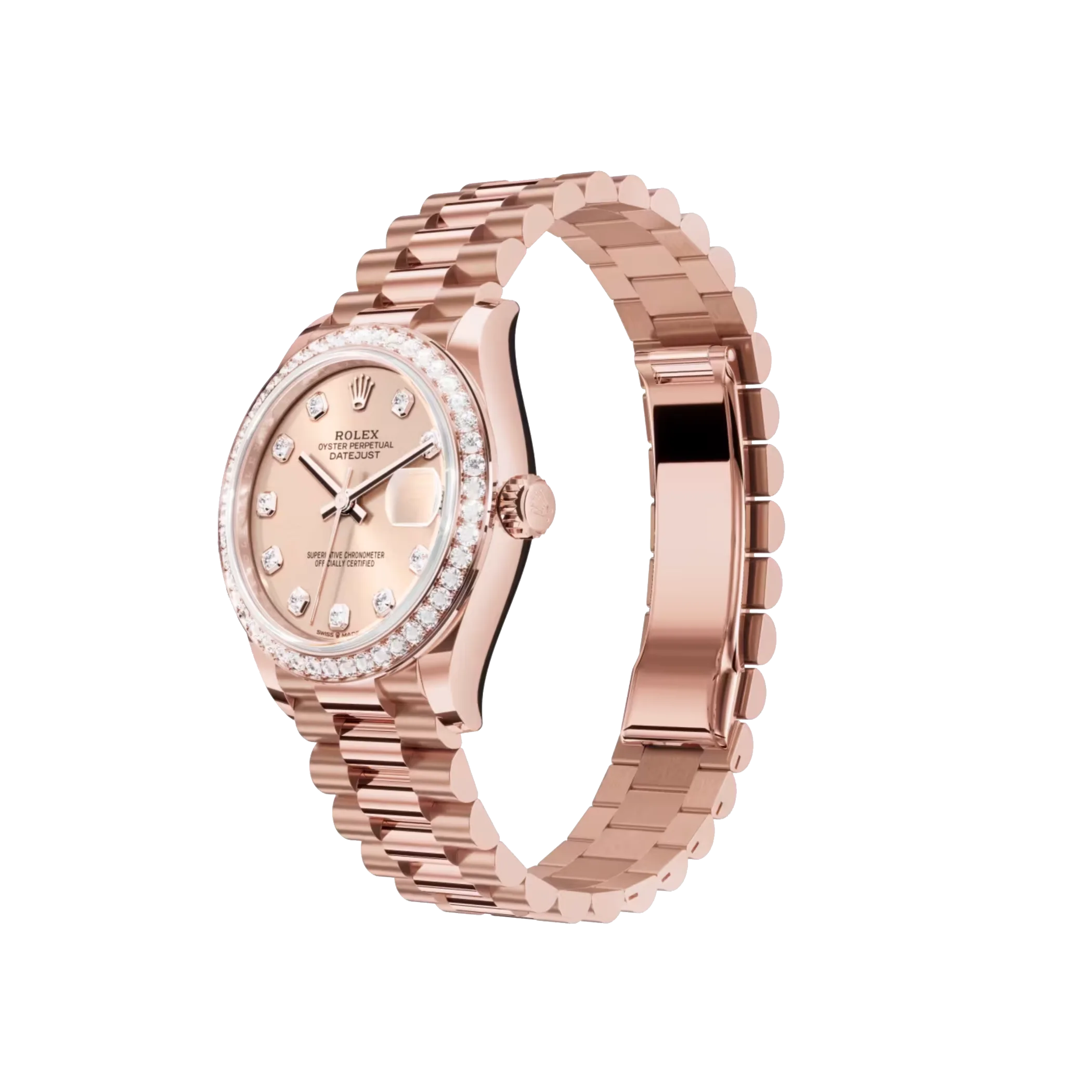Rolex Datejust: Everose gold, rosé colour, diamond-set dial, President bracelet, m278285rbr-0025