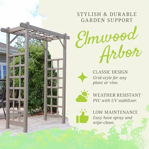 Dura-Trel PVC Garden Arbor, Arch Support for Climbing Plants, Elmwood, Mocha, 57" x 85"
