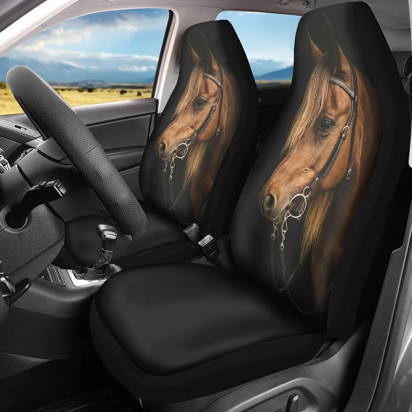 FKELYI Horse Car Seat Covers Front Only,Comfortable Auto Interior Seat Covers Full Set of 2,Washable Saddle Blanket Front Seat Cushion Covers for Women Men,Universal for Cars SUVs