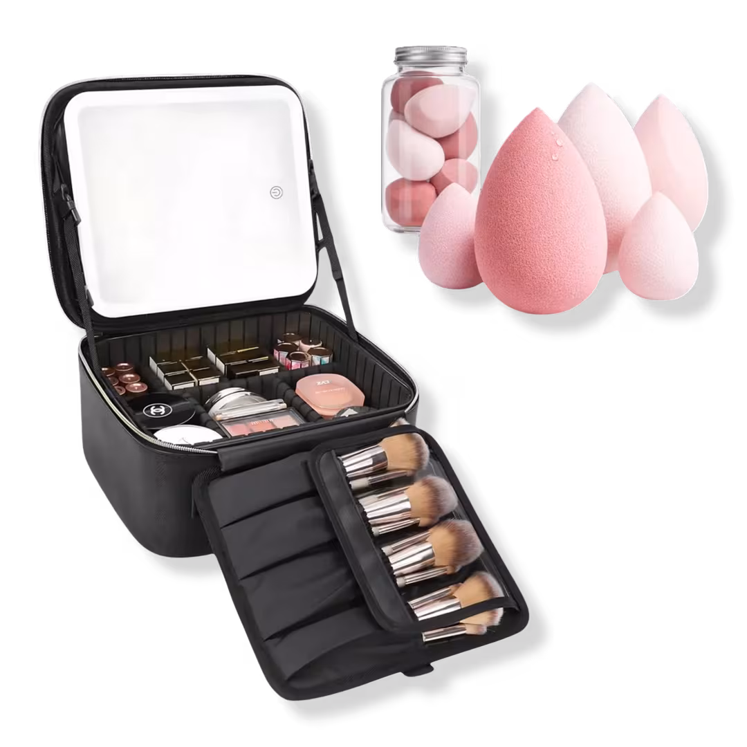 CosmoGlo  Makeup Case with Beauty Sponge Set