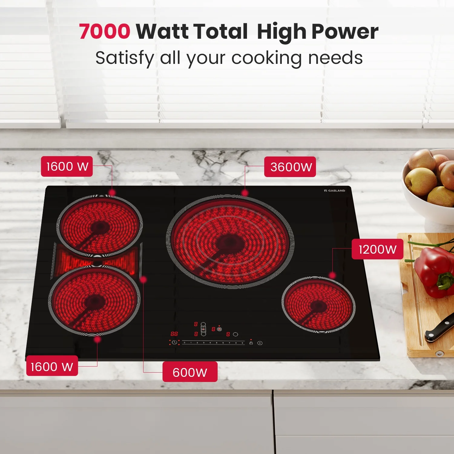 Gasland Chef 30 in. 4 Elements Radiant Electric Cooktop in Black with Tri-Ring Element and Bridge Element
