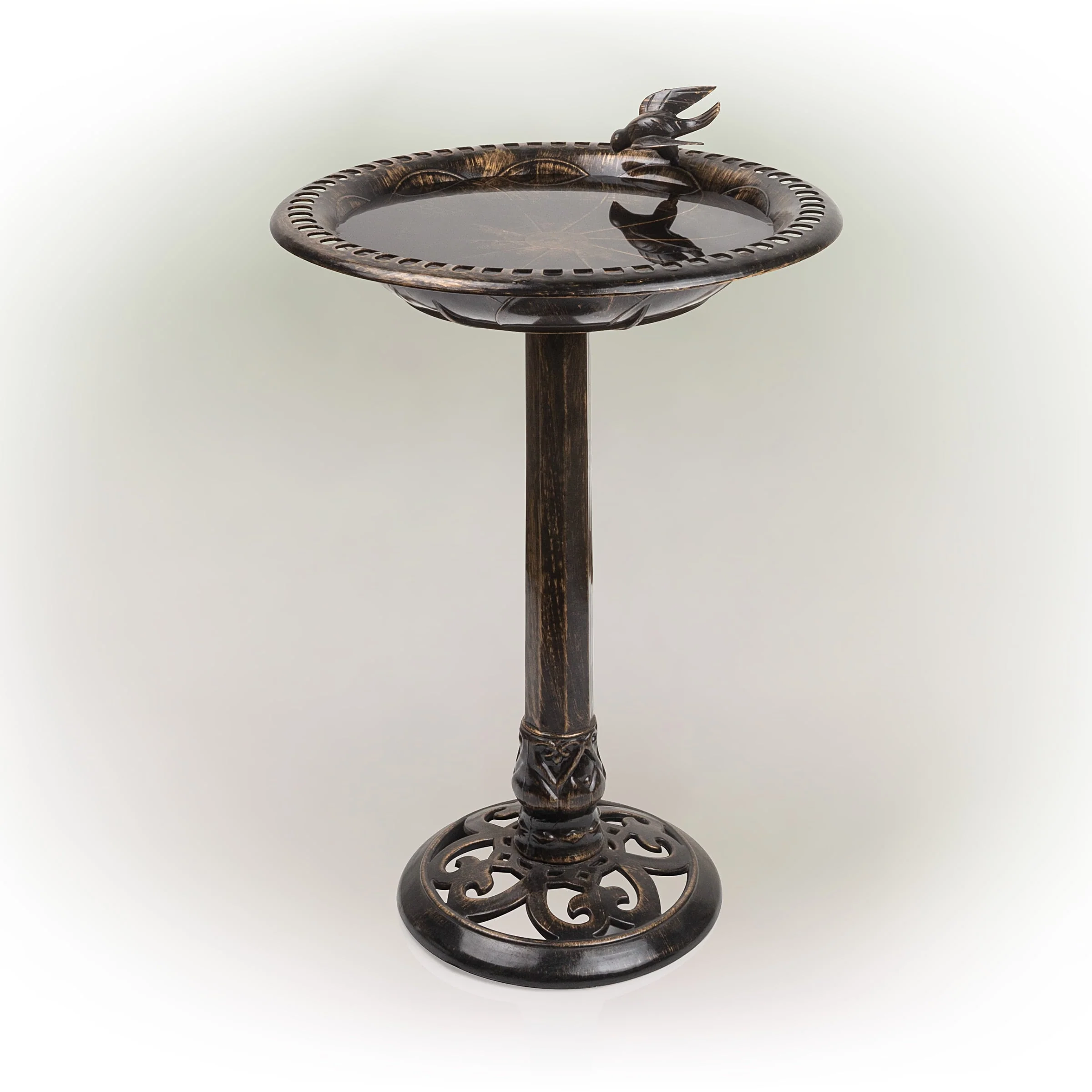 Alpine Corporation 26-inch Bronze Polyresin Bird Bath with Bird Figurine