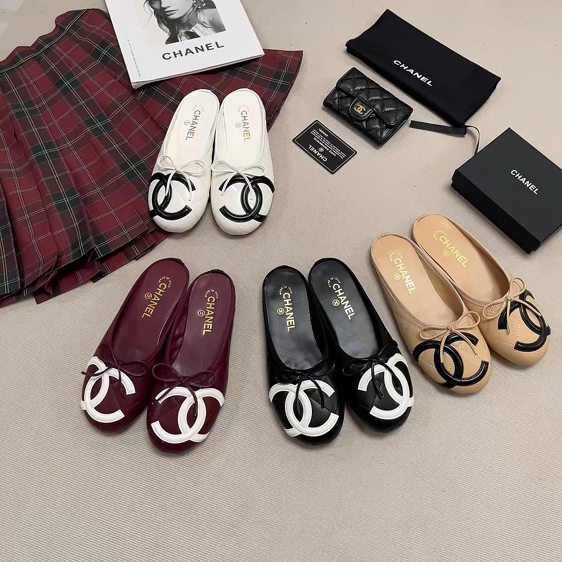 Chanel Quilted CC Bow Ballet Mules