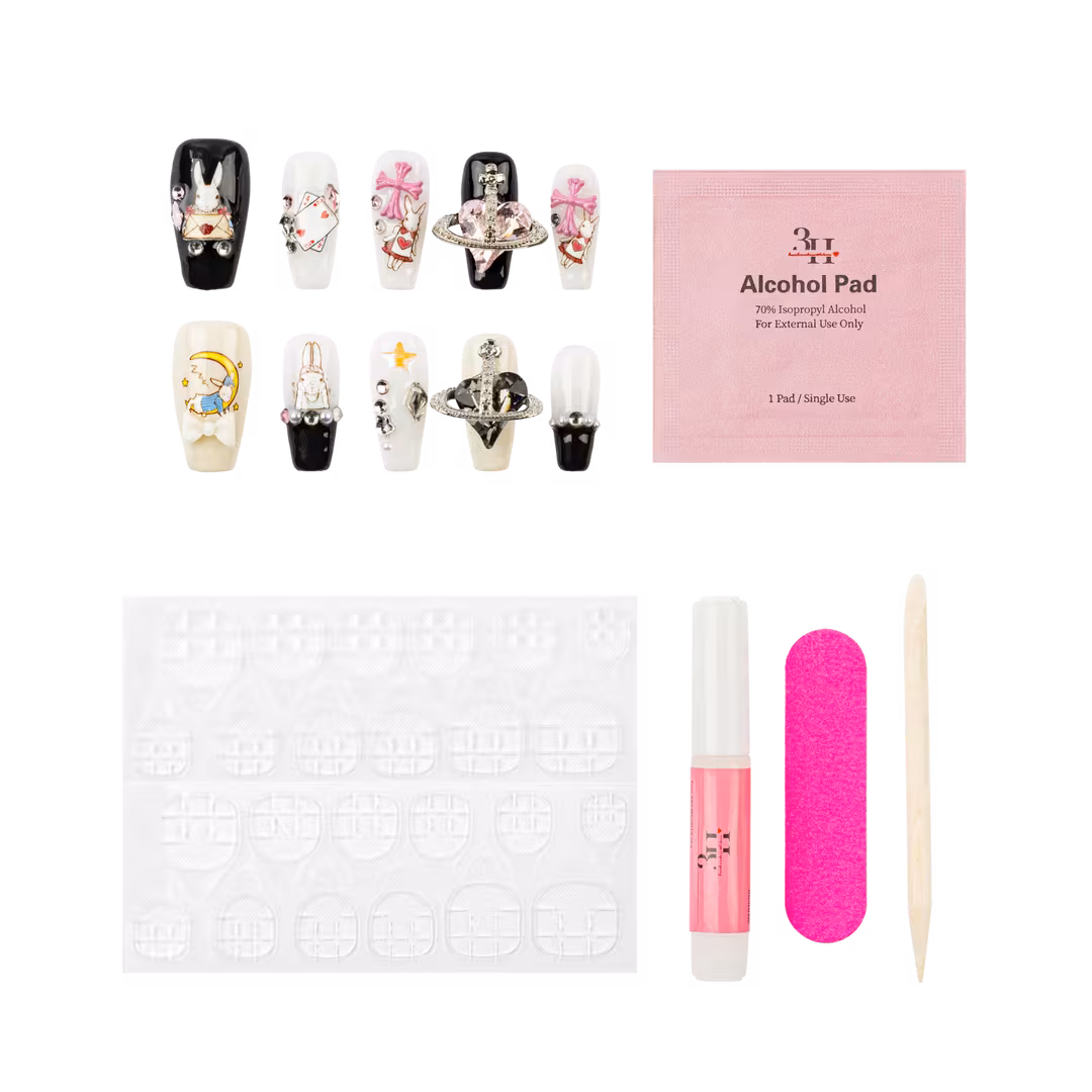 3H Nails  Whimsical Charm Medium Square Press-On Nails