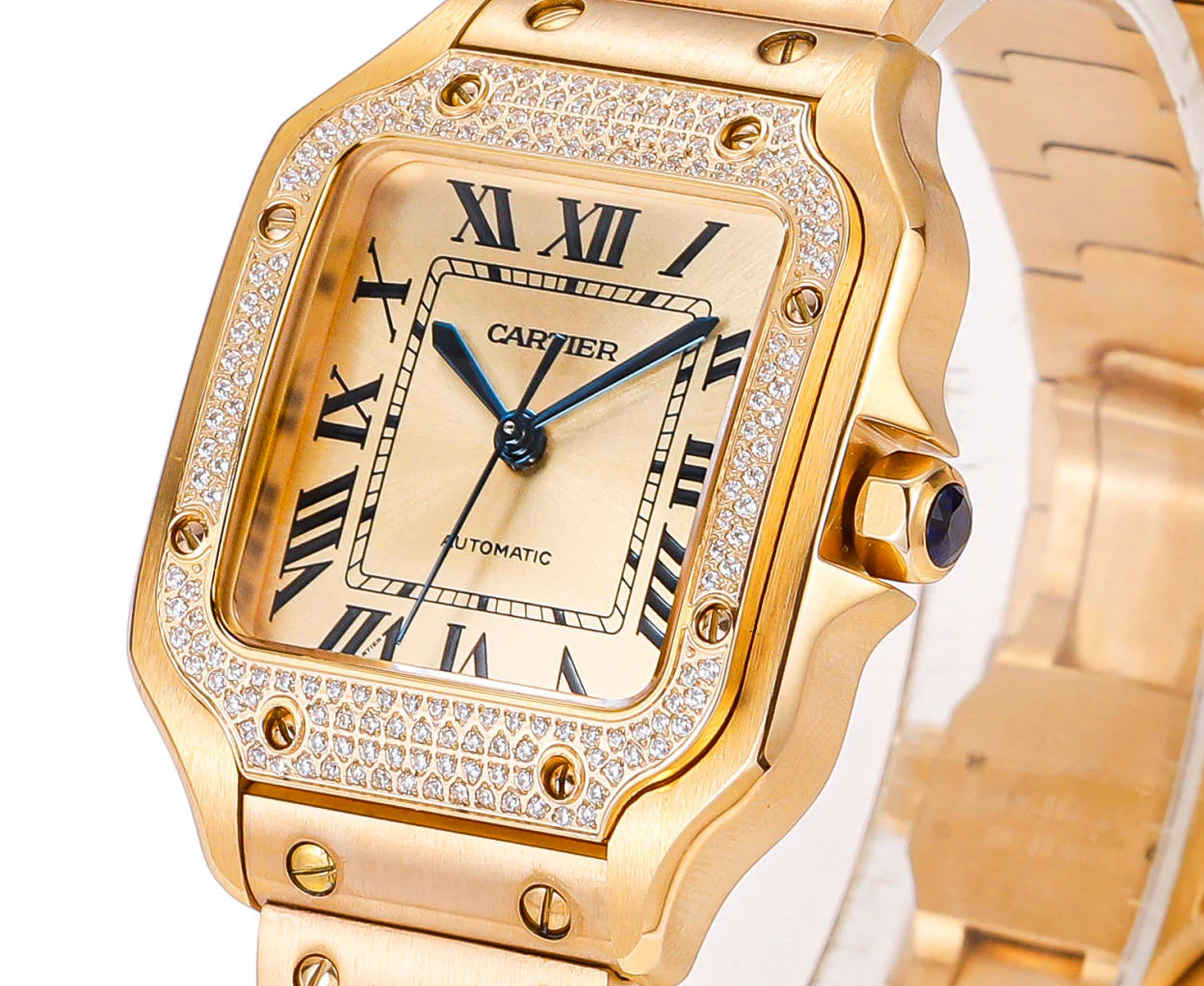 CARTIER Watch CARTIER Watch SANTOS LADY 35.1MM GOLD CASE GOLD DIAL DIAMOND BEZEL