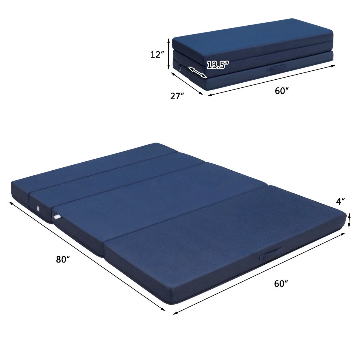 Queen Size 4" Quart -Fold Foam Folding Mattress Futon Sleepover Sofa Bed Guest