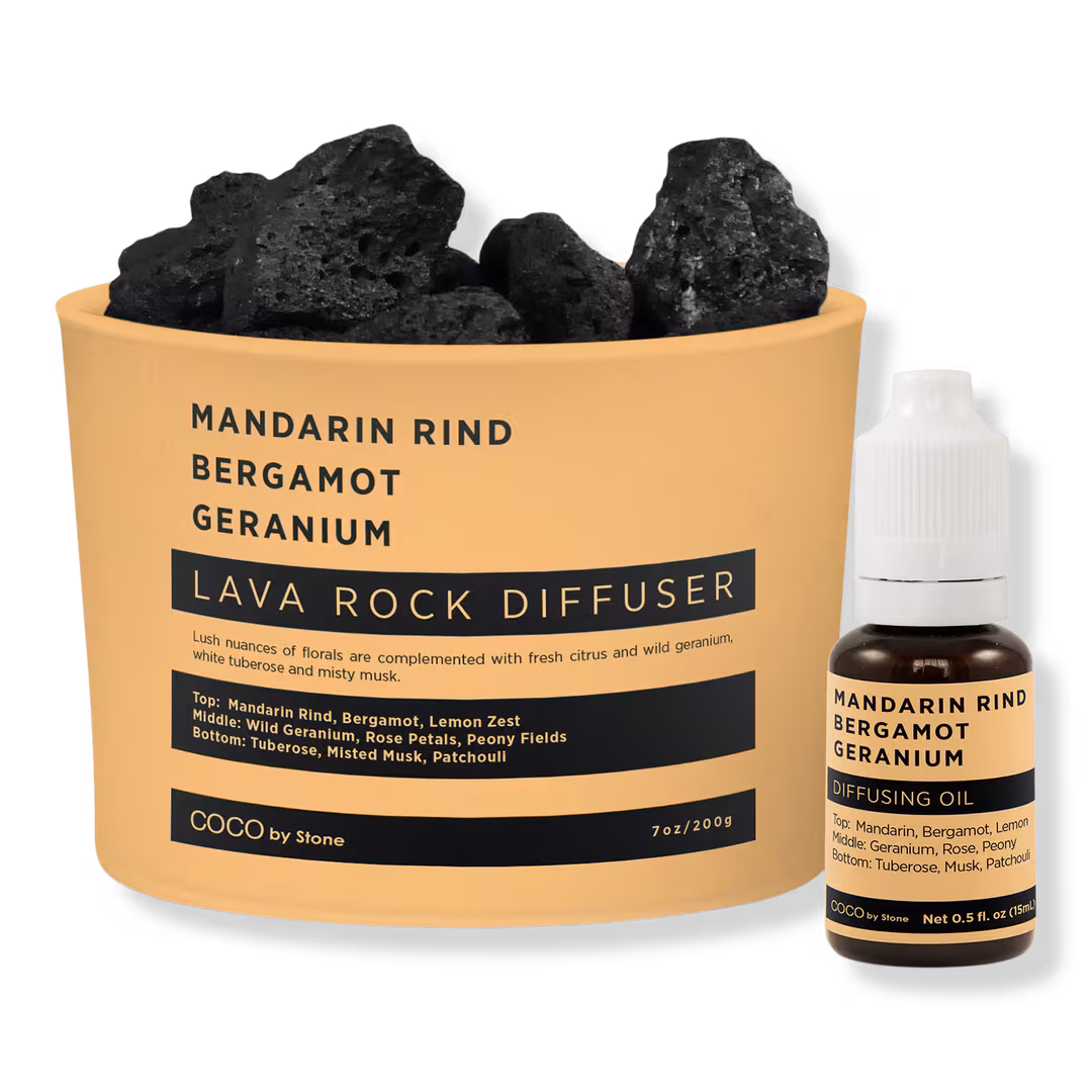 COCO by Stone  Mandarin Rind Bergamot Geranium Lava Rock Diffuser with Oil Starter Pack