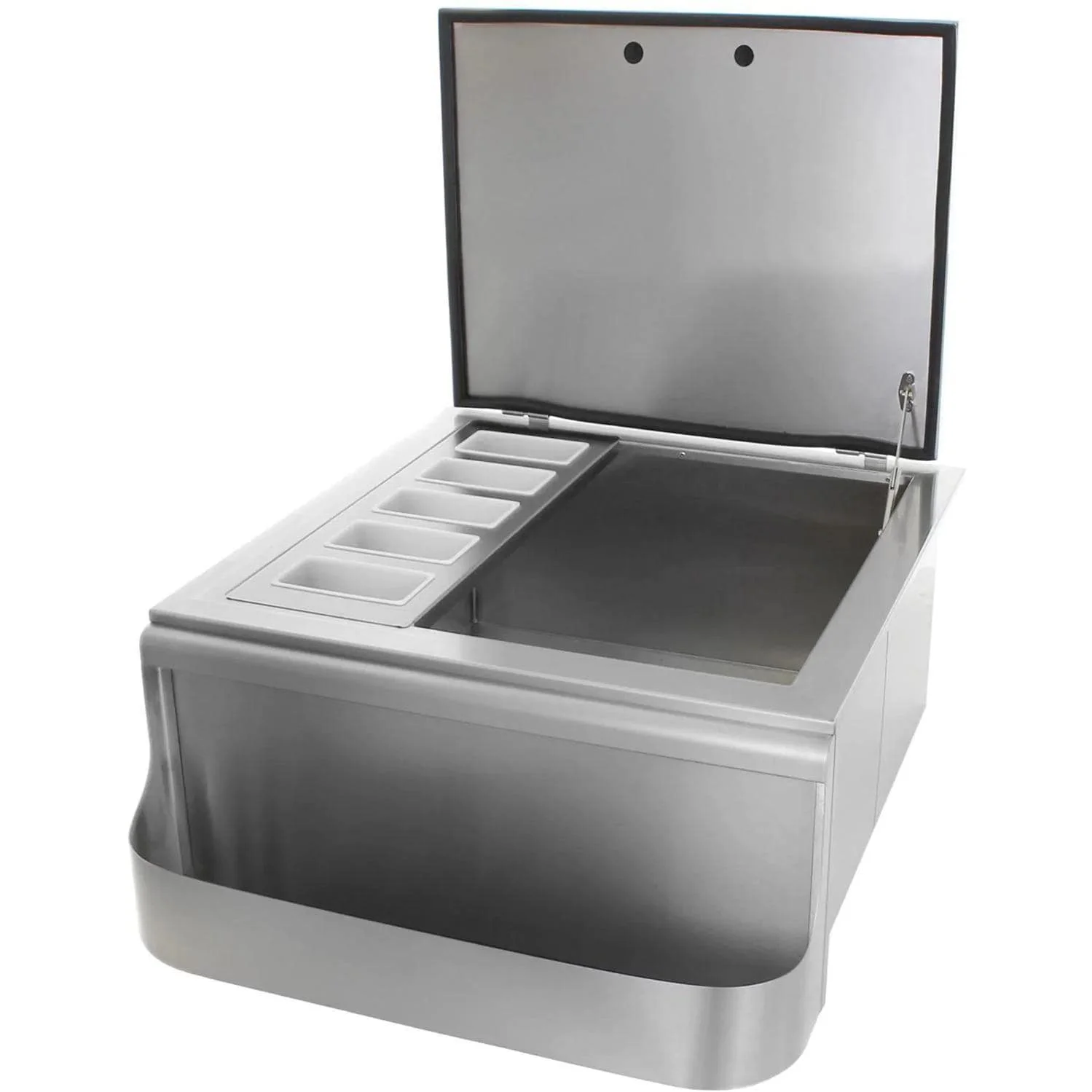 BBQGuys Signature 25-Inch Slide-In Ice Bin Cooler With Speed Rail & Condiment Holder - Traditional