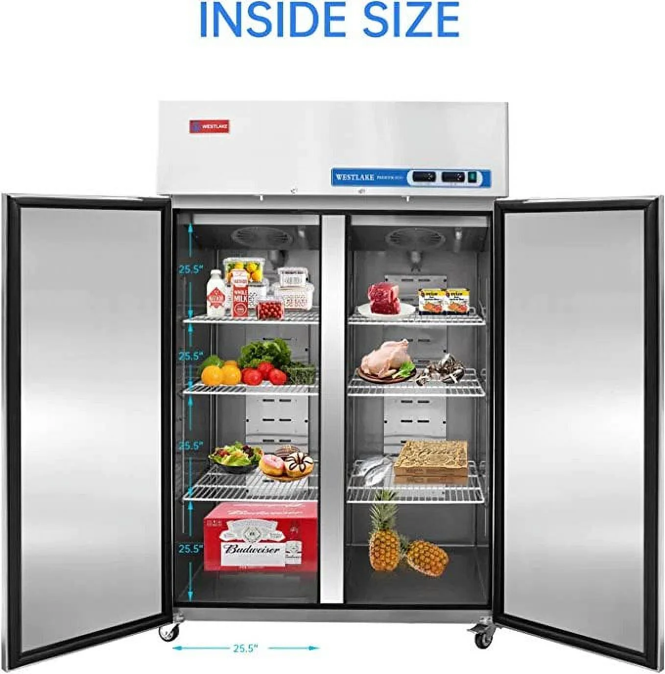 Westlake Commercial Reach In Upright Freezer WK-48F Double Solid Door Stainless Steel 36 Cu. Ft