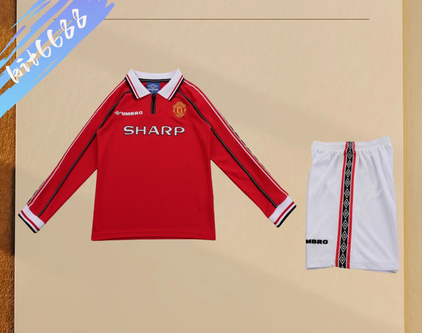 98/99 Manchester United home long sleeves Retro Football Soccer Kids Kit