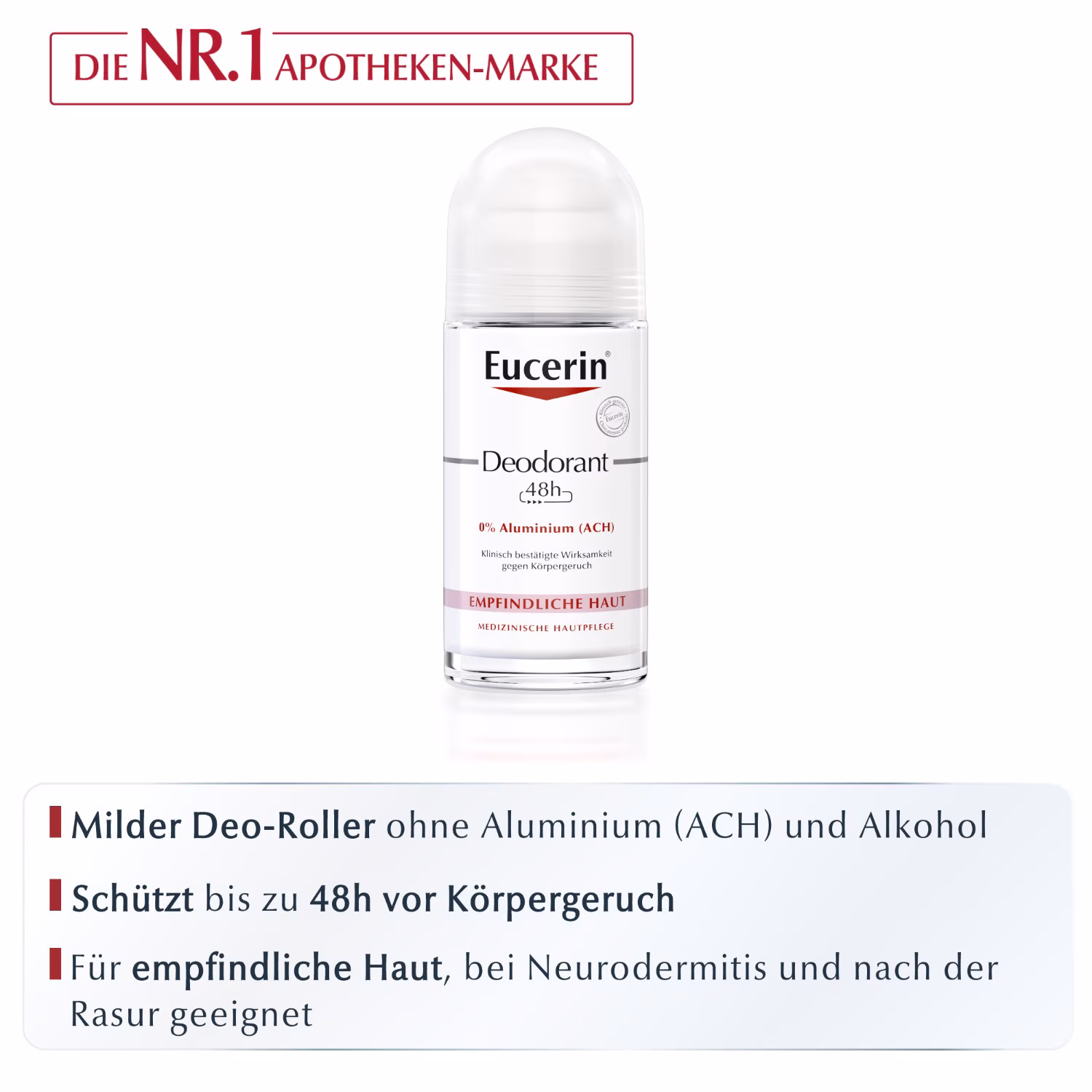 Deodorant Roll-on Empfindliche Haut 48h 0% Aluminium