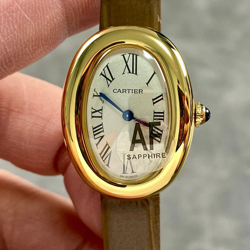 Cartier Watch Baignoire Gold Case Brown Leather Strap