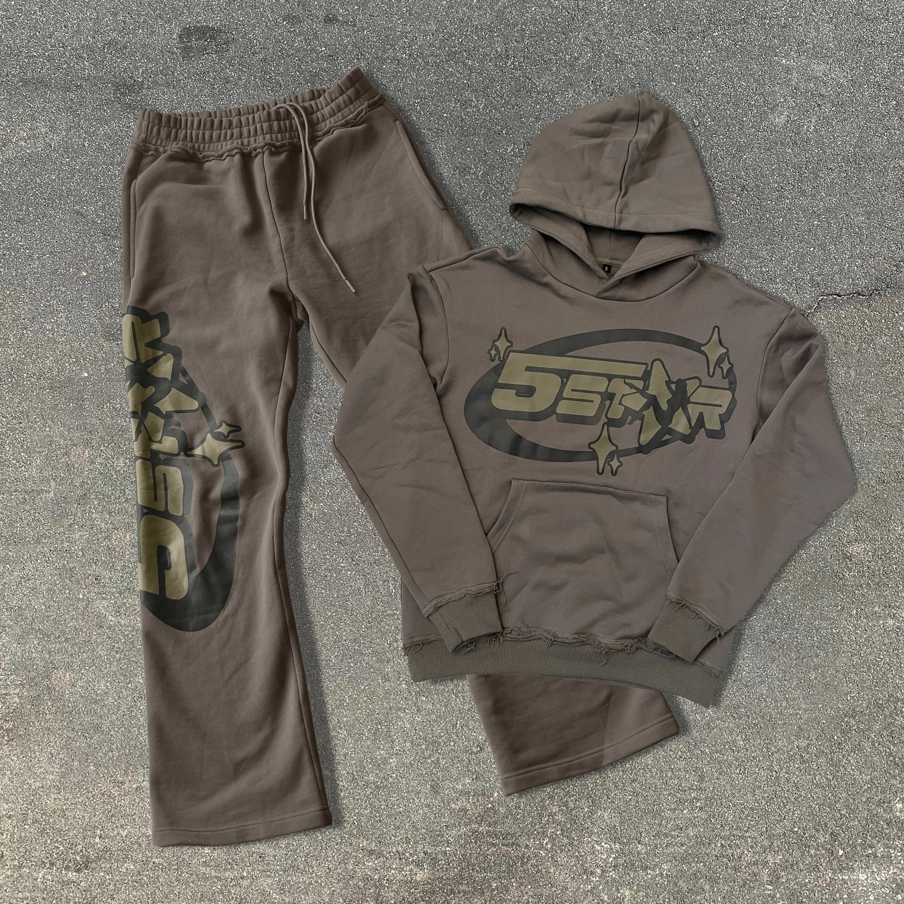 Trendy retro casual printed hoodie pants suit