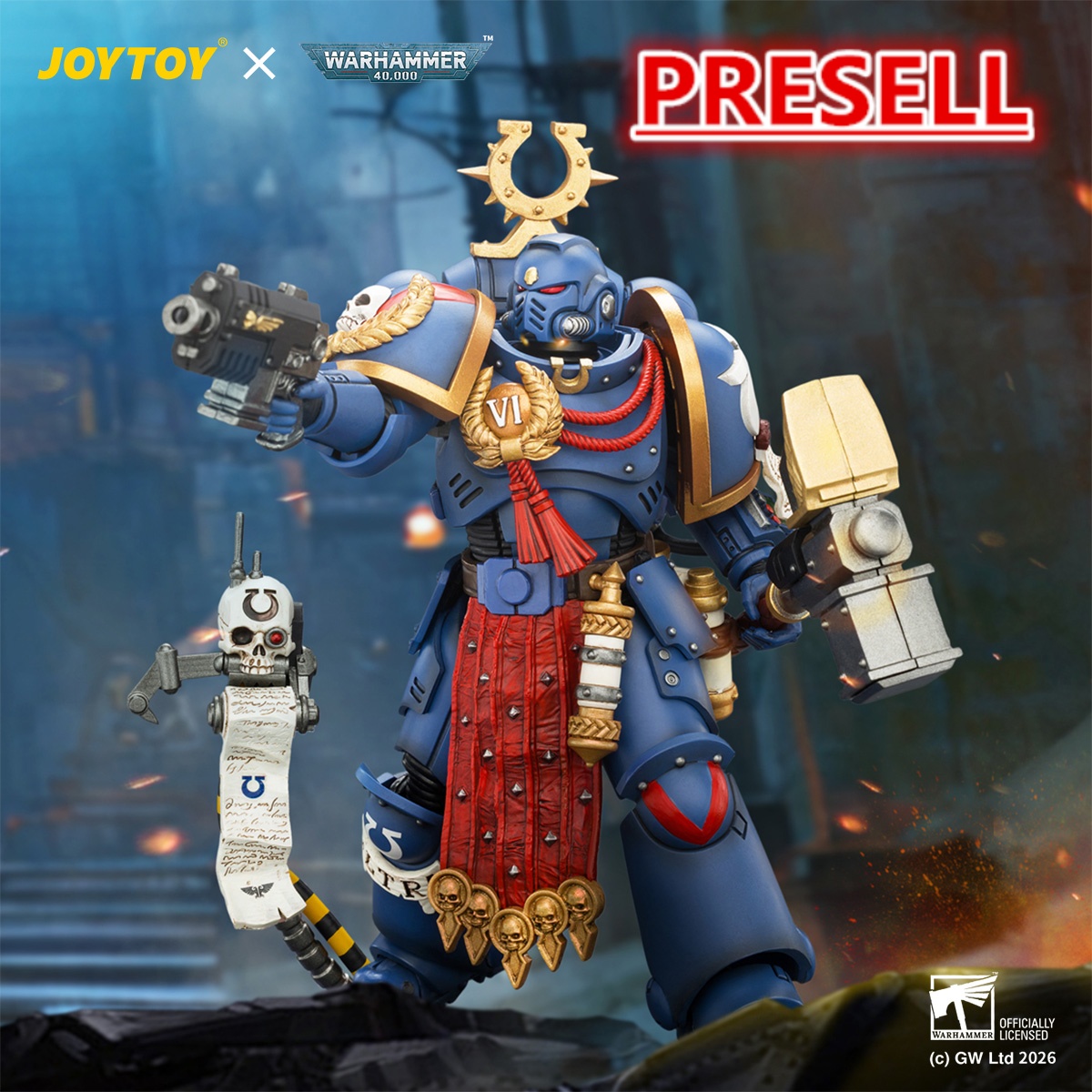 JOYTOY JT04889 Warhammer 40k 1:18 Ultramarines Ferren Areios with Thunder Hammer and Bolt Pistol - JOYTOY WORLD