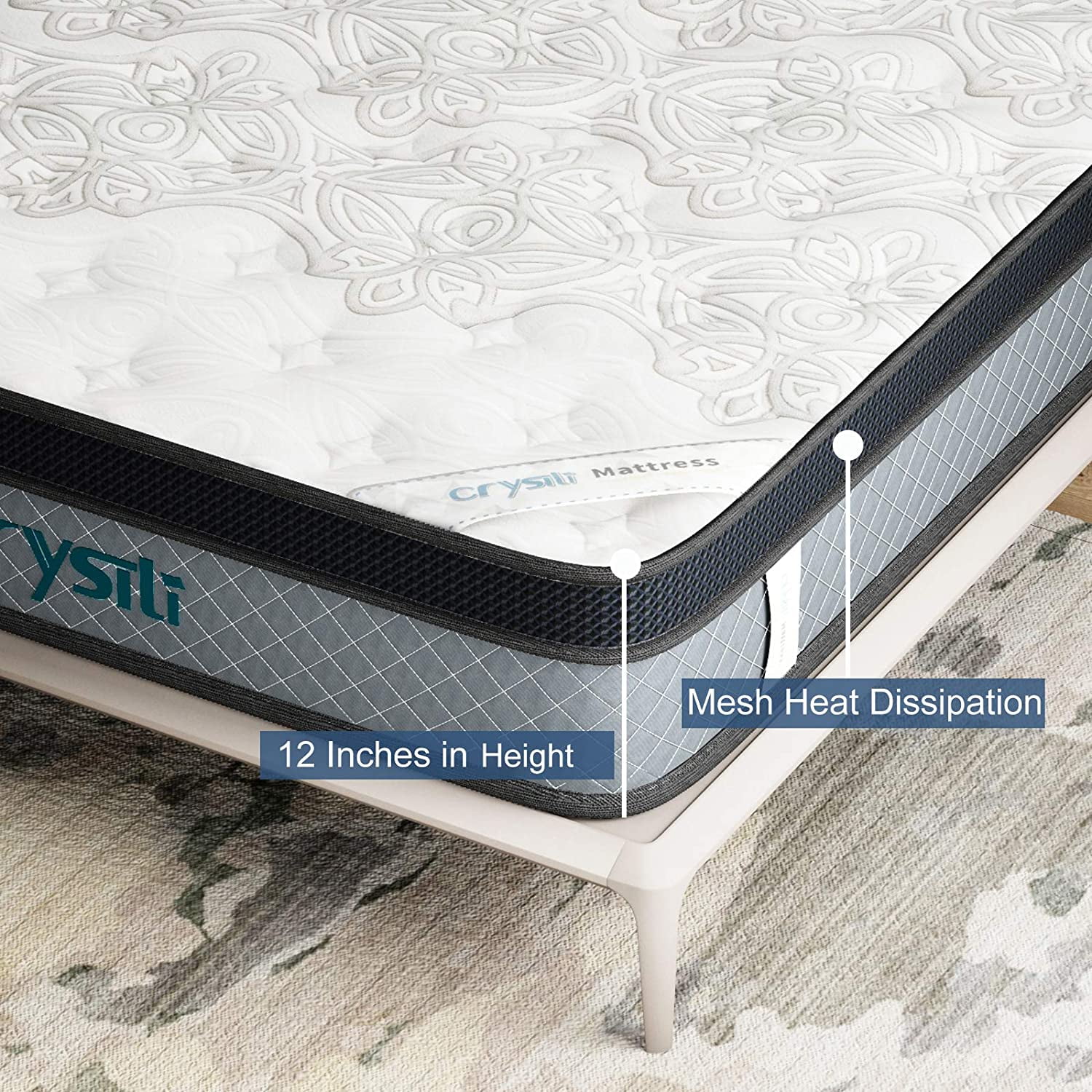 12" Full Size Memory Foam Hybrid Mattress Crystli Pocket Innerspring Mattresses in a Box with Pressure Relief Edge Supportive 100-Night Trial 10-Year Support