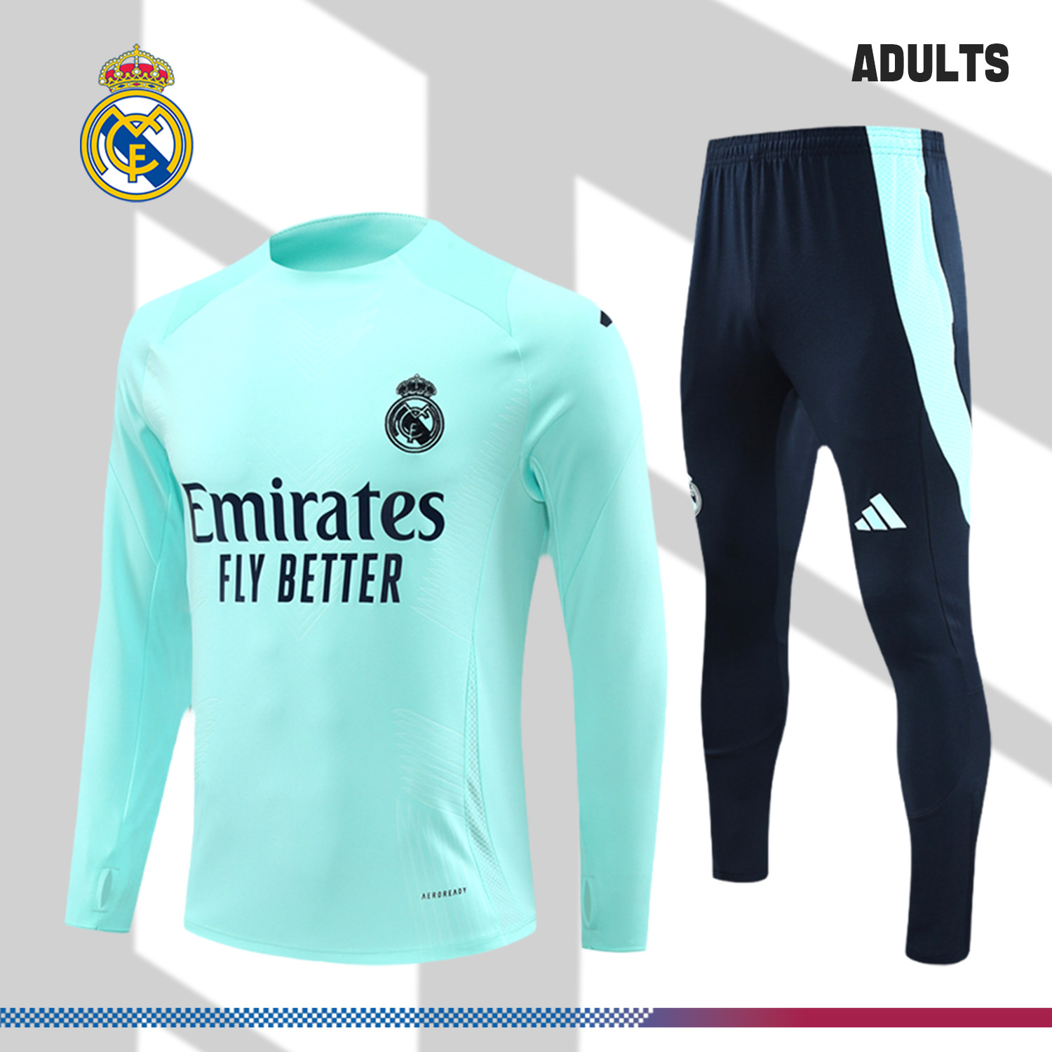 2024/2025 Real Madrid Blue Adult Half Zip Training Kit (Adult Kit)