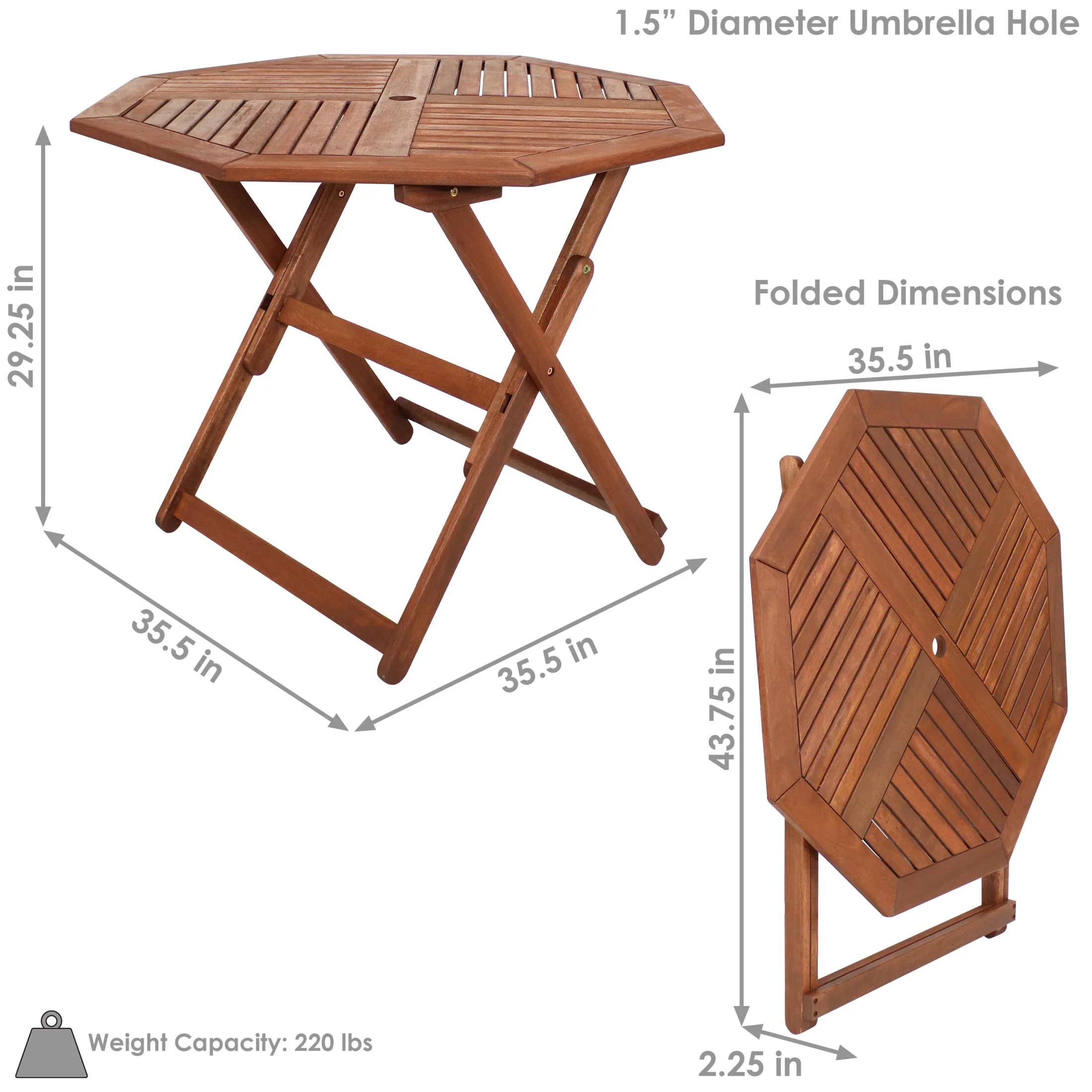 Sunnydaze 35.5" Meranti Folding Octagon Outdoor Dining Table