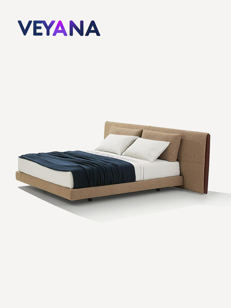 Modern Minimalist Bed, Upholstered Platform Bed with Tall Headboard, Luxury Italian Style Bed Frame for Master Bedroom, King/Queen Size